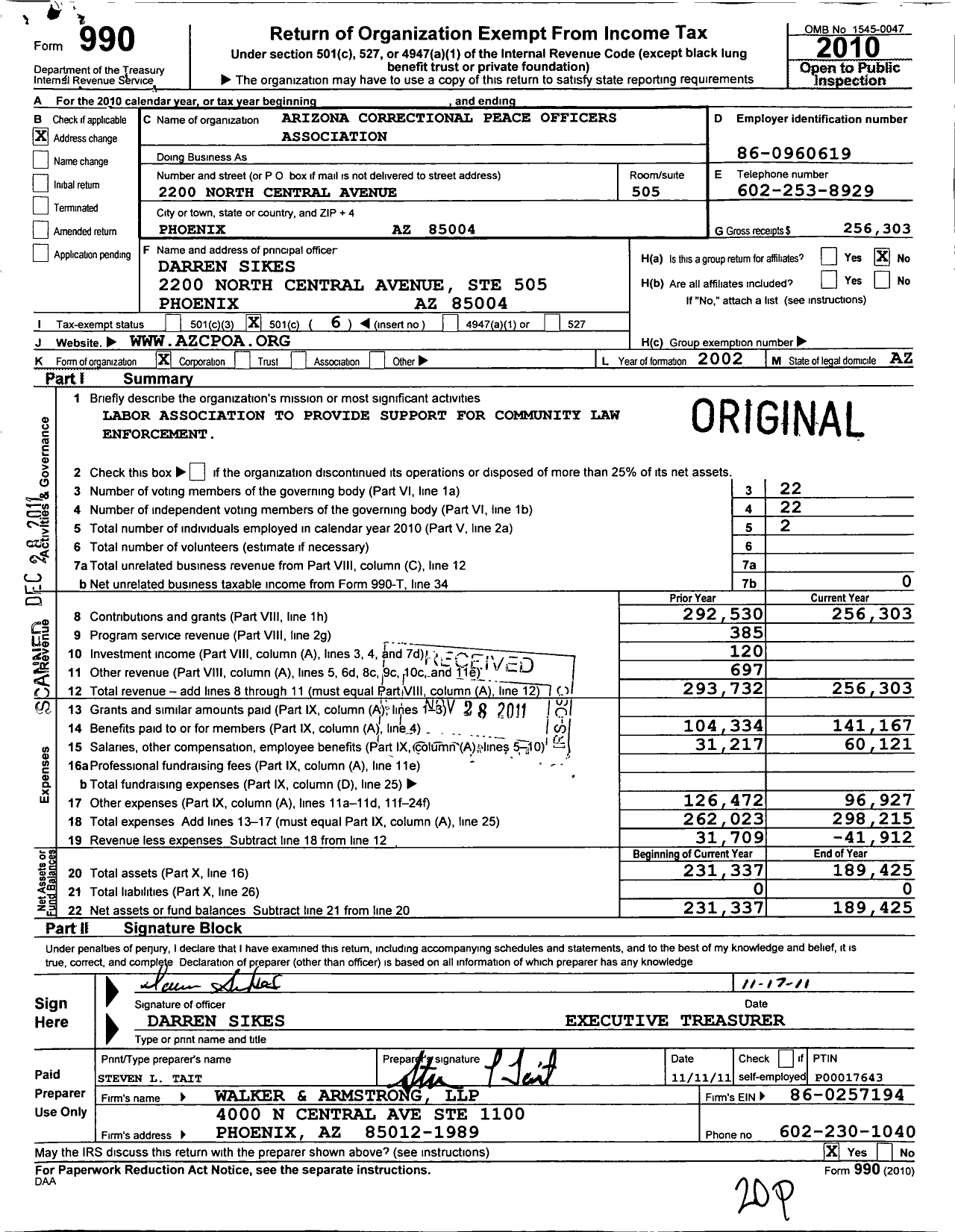 Image of first page of 2010 Form 990O for Communications Workers of America - 7010 Cwa Local