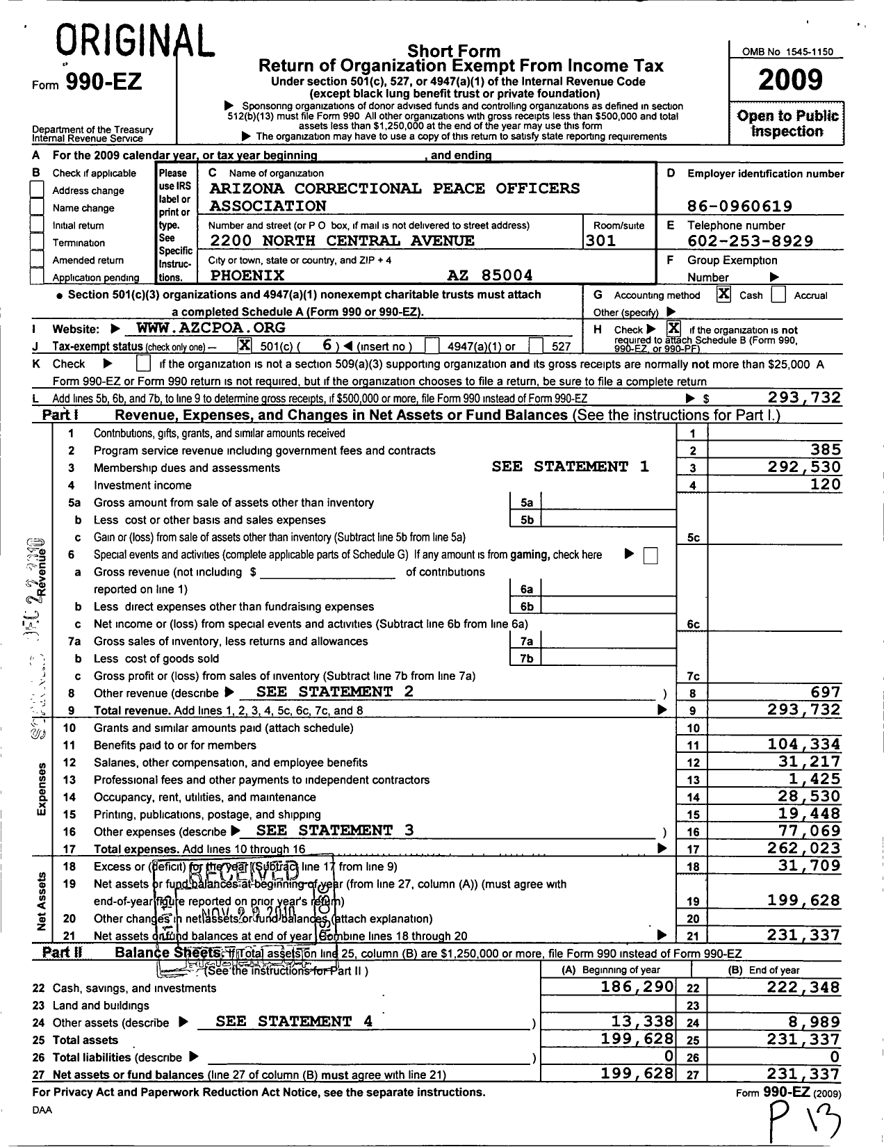Image of first page of 2009 Form 990EO for Communications Workers of America - 7010 Cwa Local