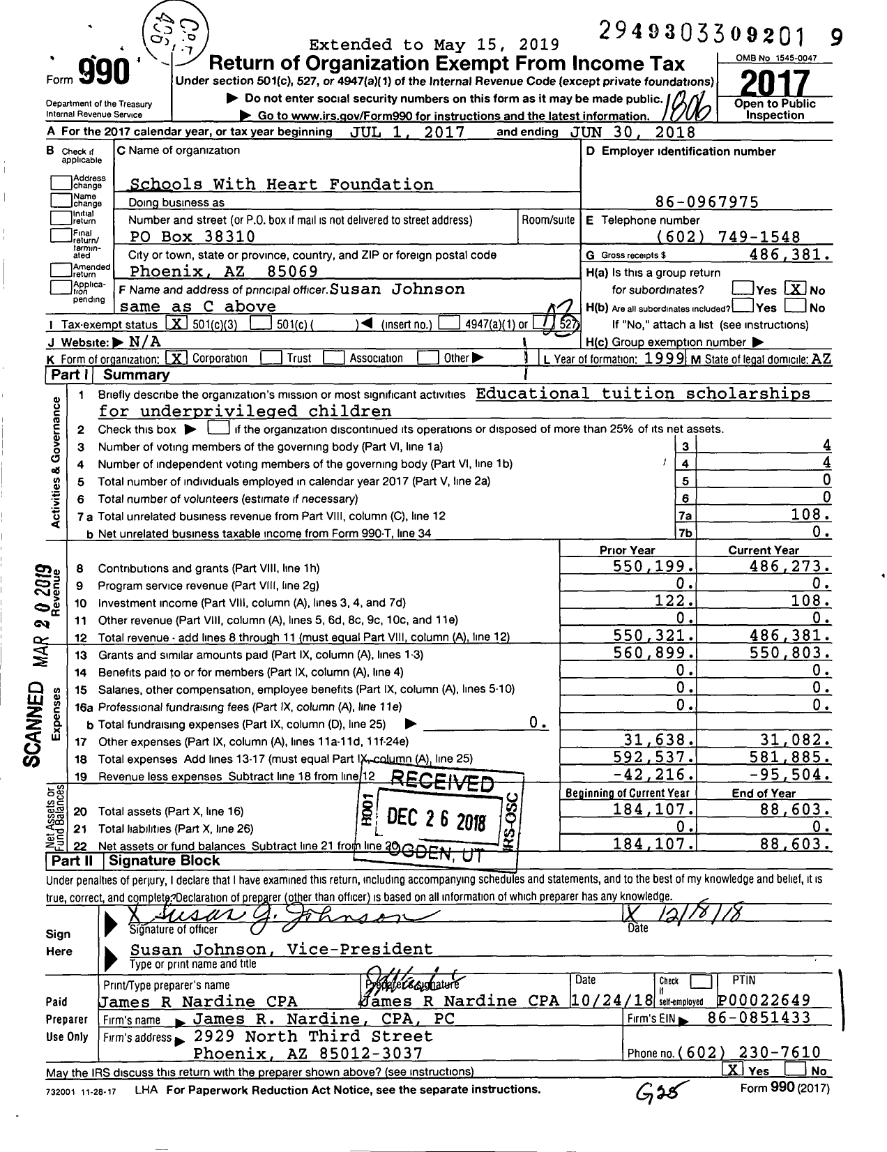 Image of first page of 2017 Form 990 for Schools With Heart Foundation