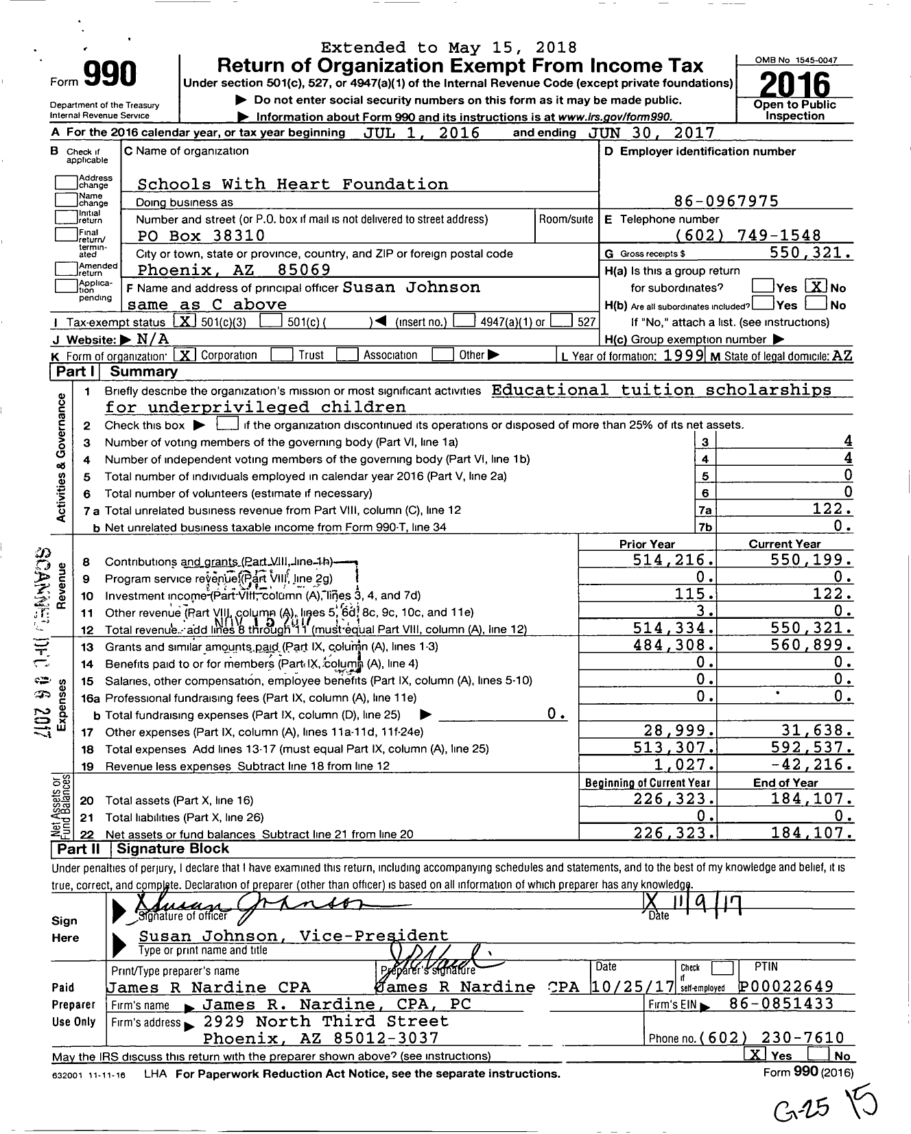 Image of first page of 2016 Form 990 for Schools With Heart Foundation