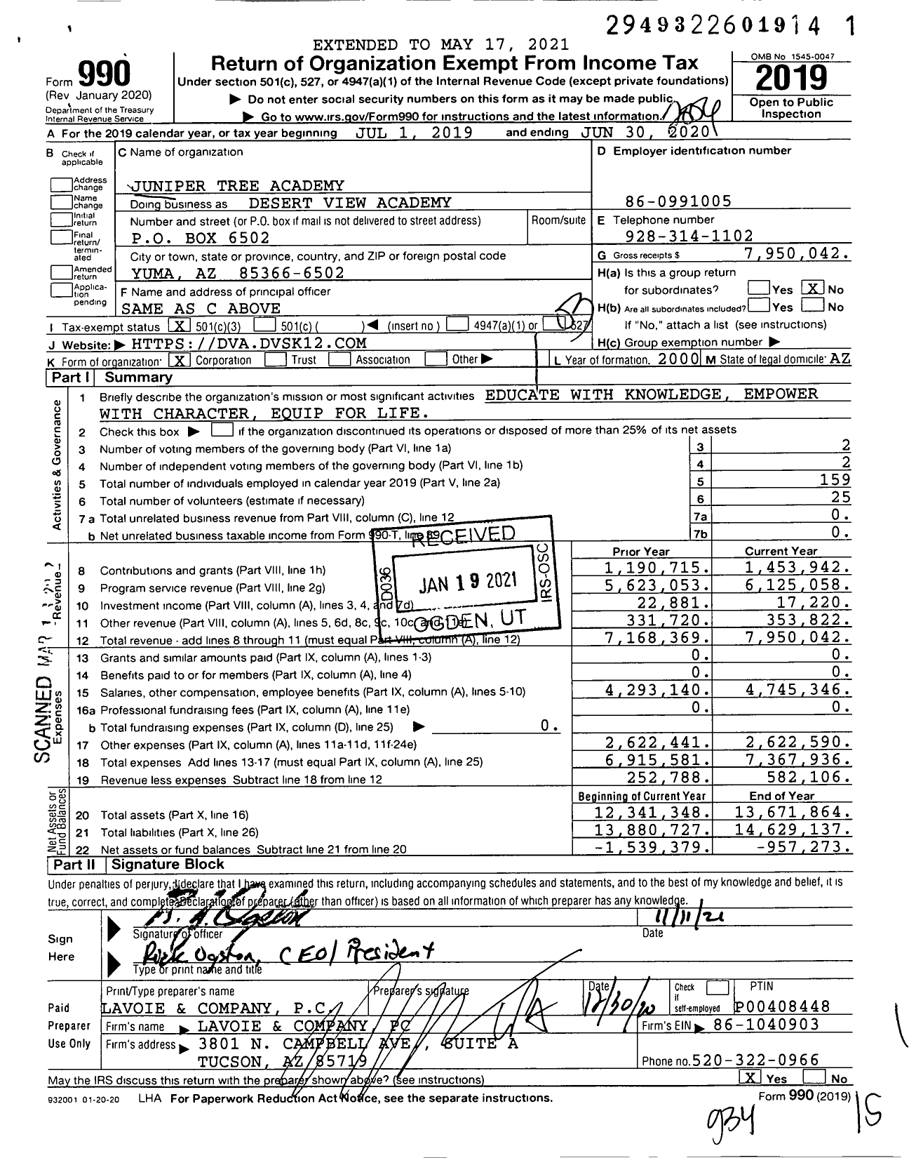 Image of first page of 2019 Form 990 for Desert View Academy