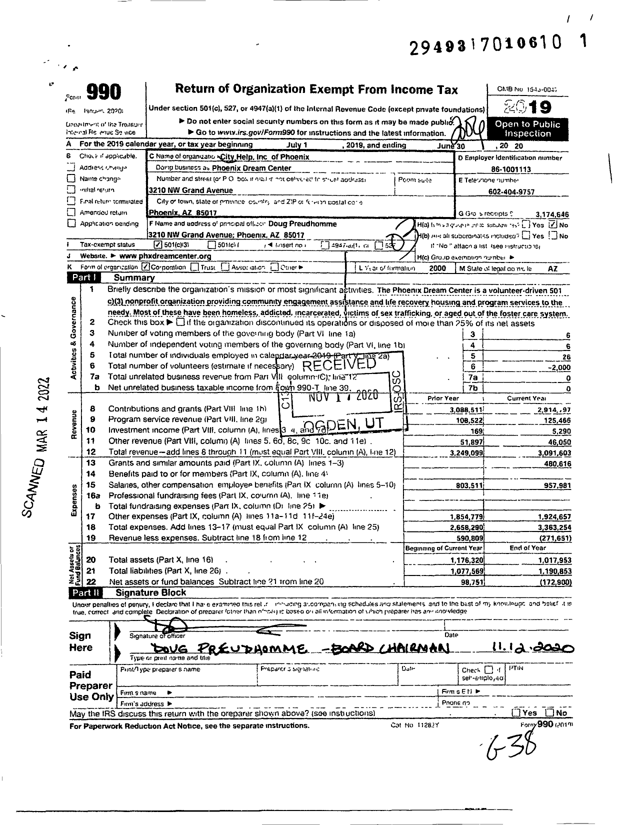 Image of first page of 2019 Form 990 for Phoenix Dream Center Where Hope Lives Dream Goods