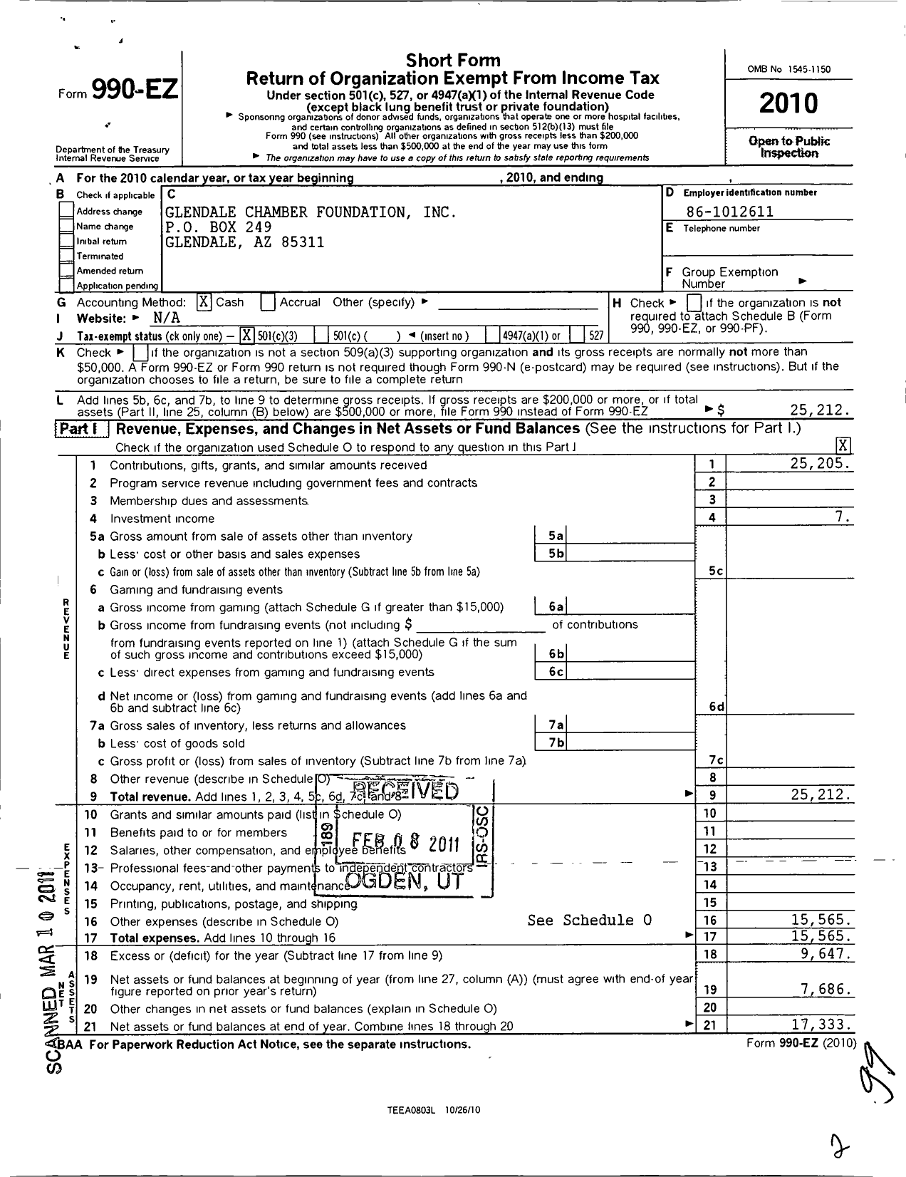 Image of first page of 2010 Form 990EZ for West Valley Foundation