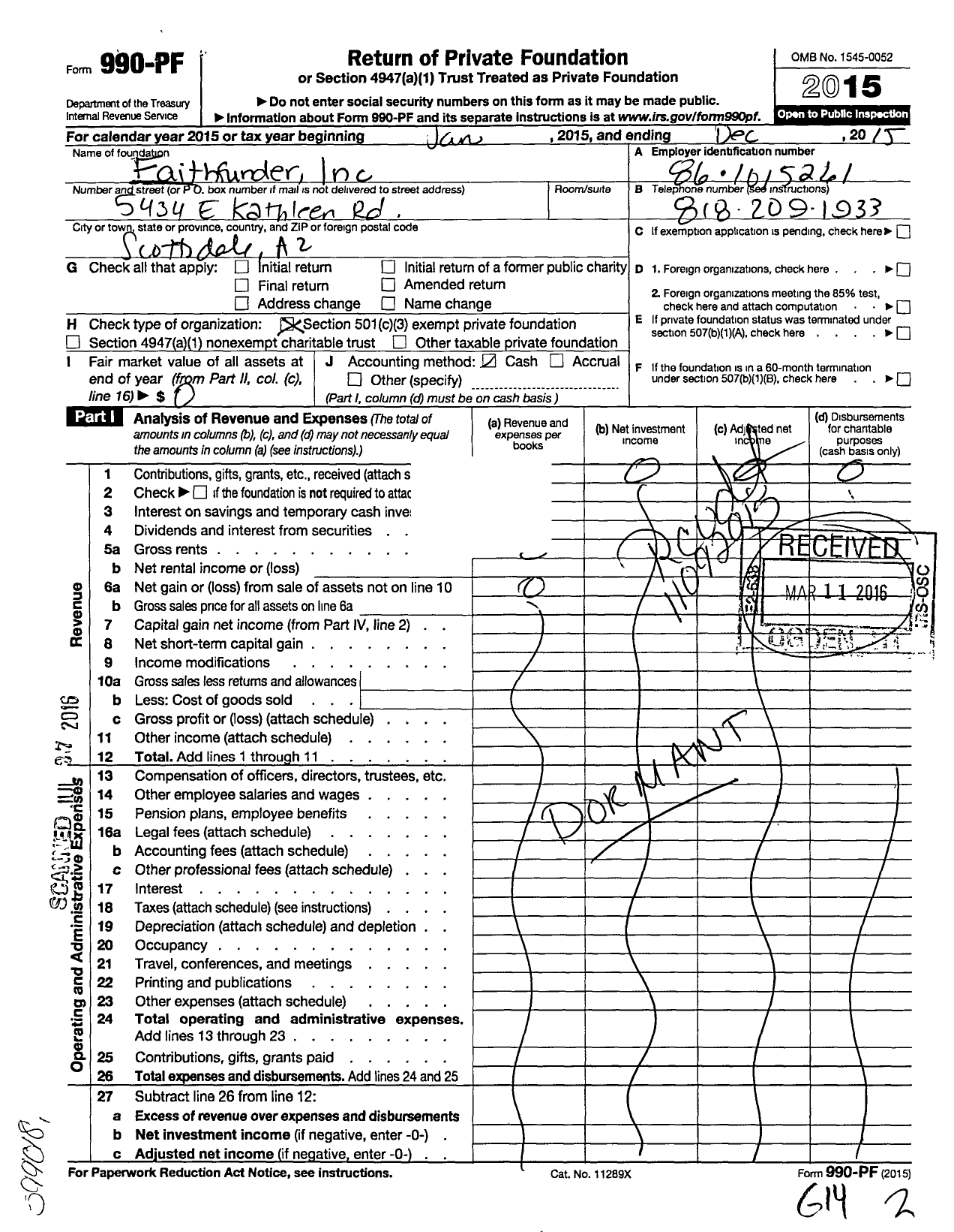 Image of first page of 2015 Form 990PF for Faithfunder