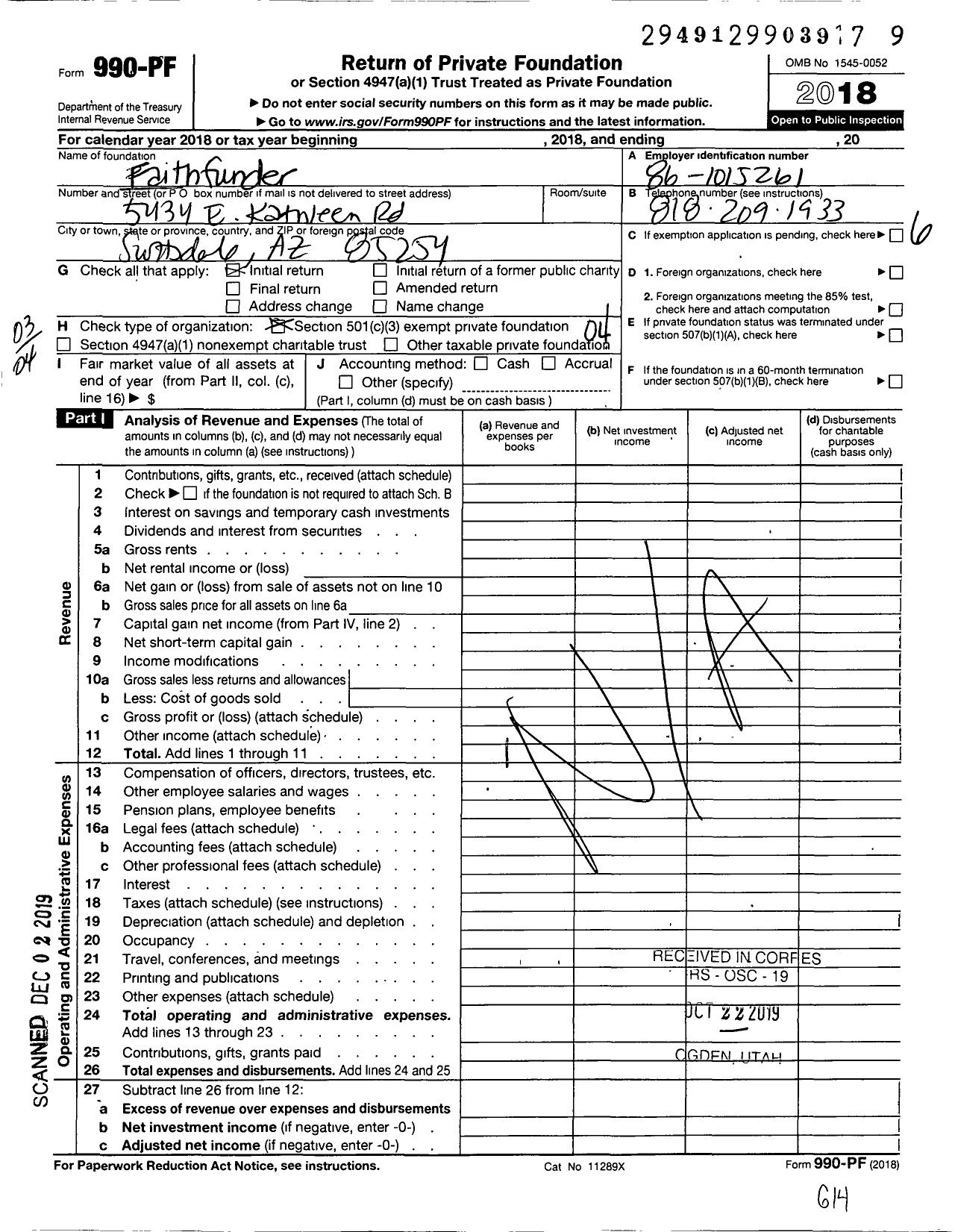 Image of first page of 2018 Form 990PF for Faithfunder