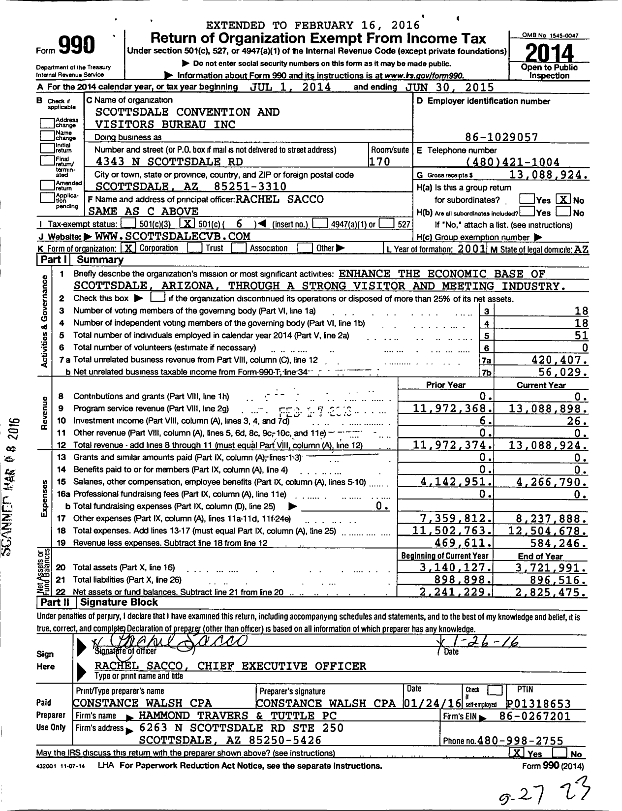 Image of first page of 2014 Form 990O for Scottsdale Convention and Visitors Bureau