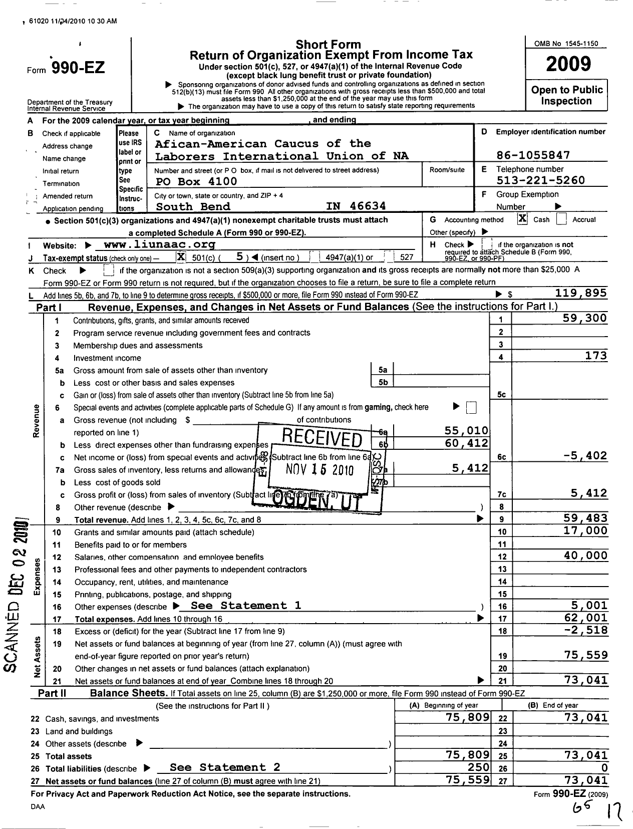 Image of first page of 2009 Form 990EO for African American Caucus