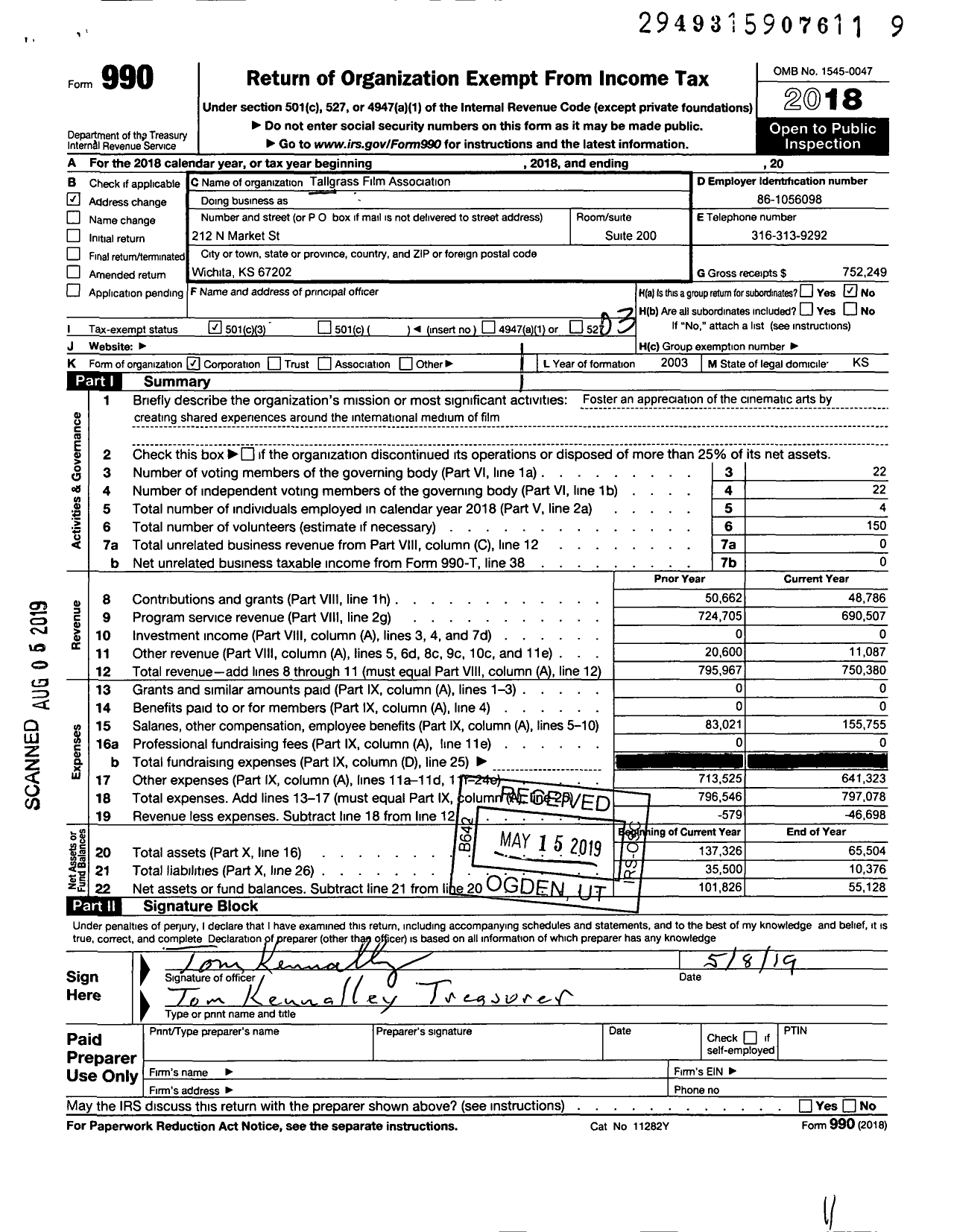 Image of first page of 2018 Form 990 for Tallgrass Film Association