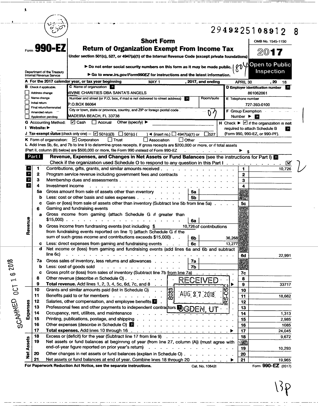 Image of first page of 2017 Form 990EZ for Divine Charities