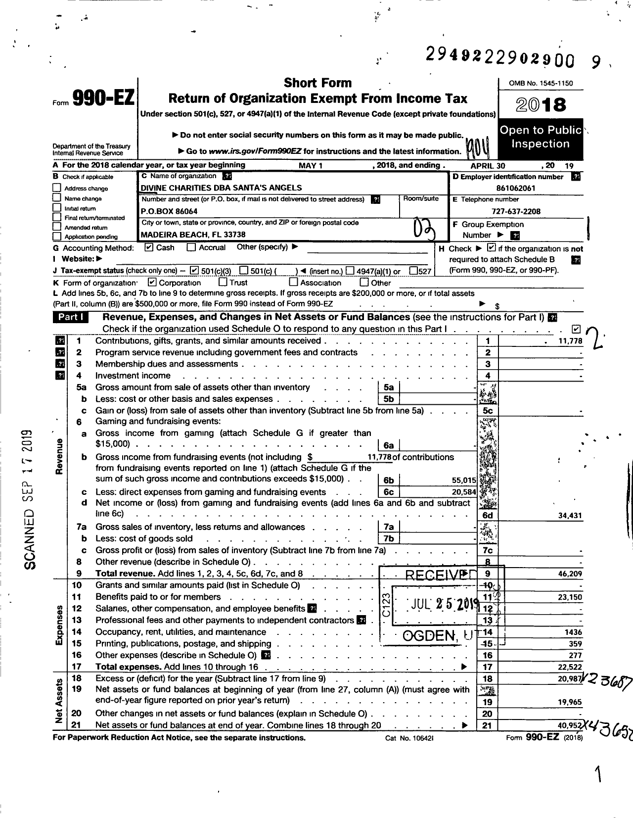 Image of first page of 2018 Form 990EZ for Divine Charities