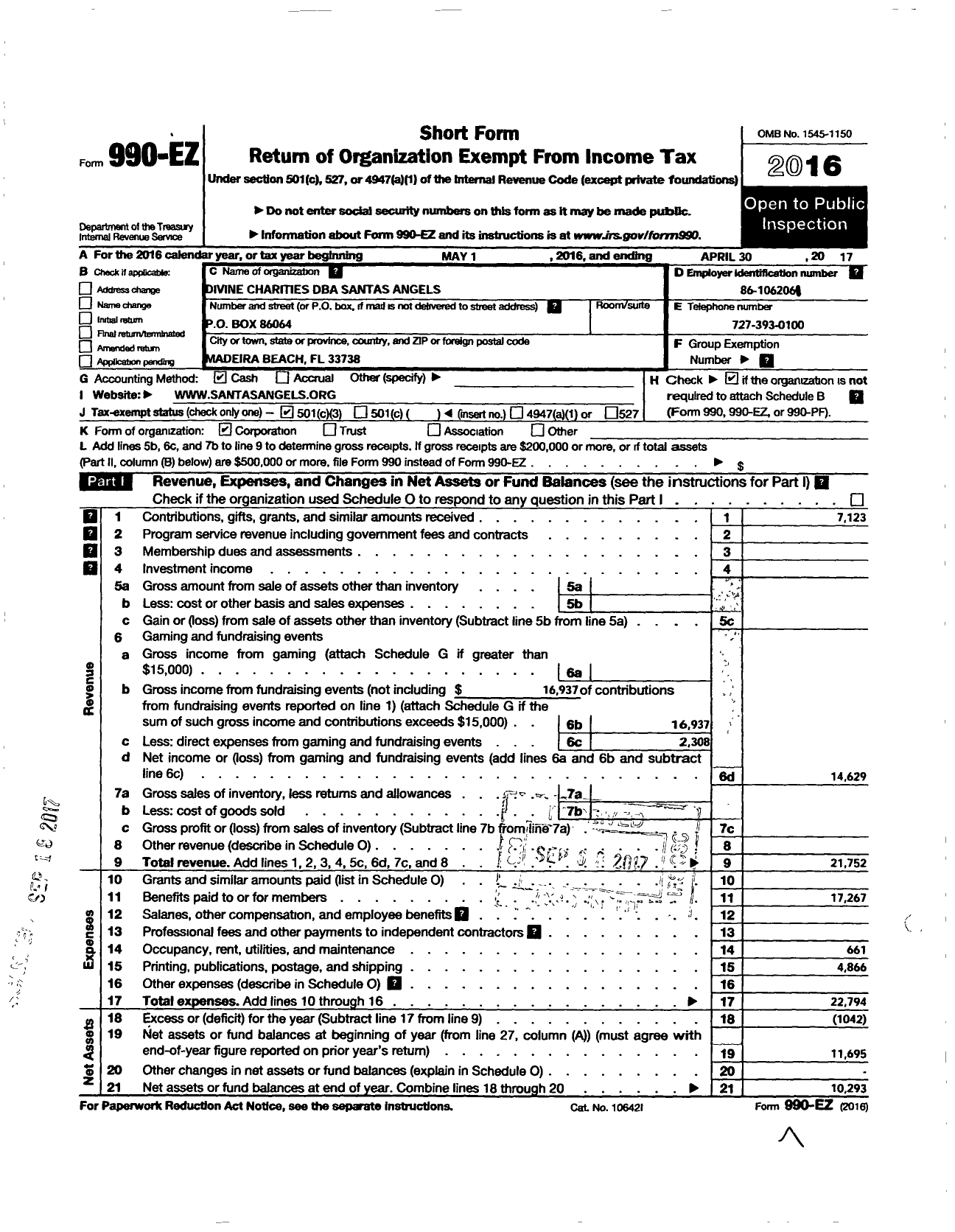 Image of first page of 2016 Form 990EZ for Divine Charities