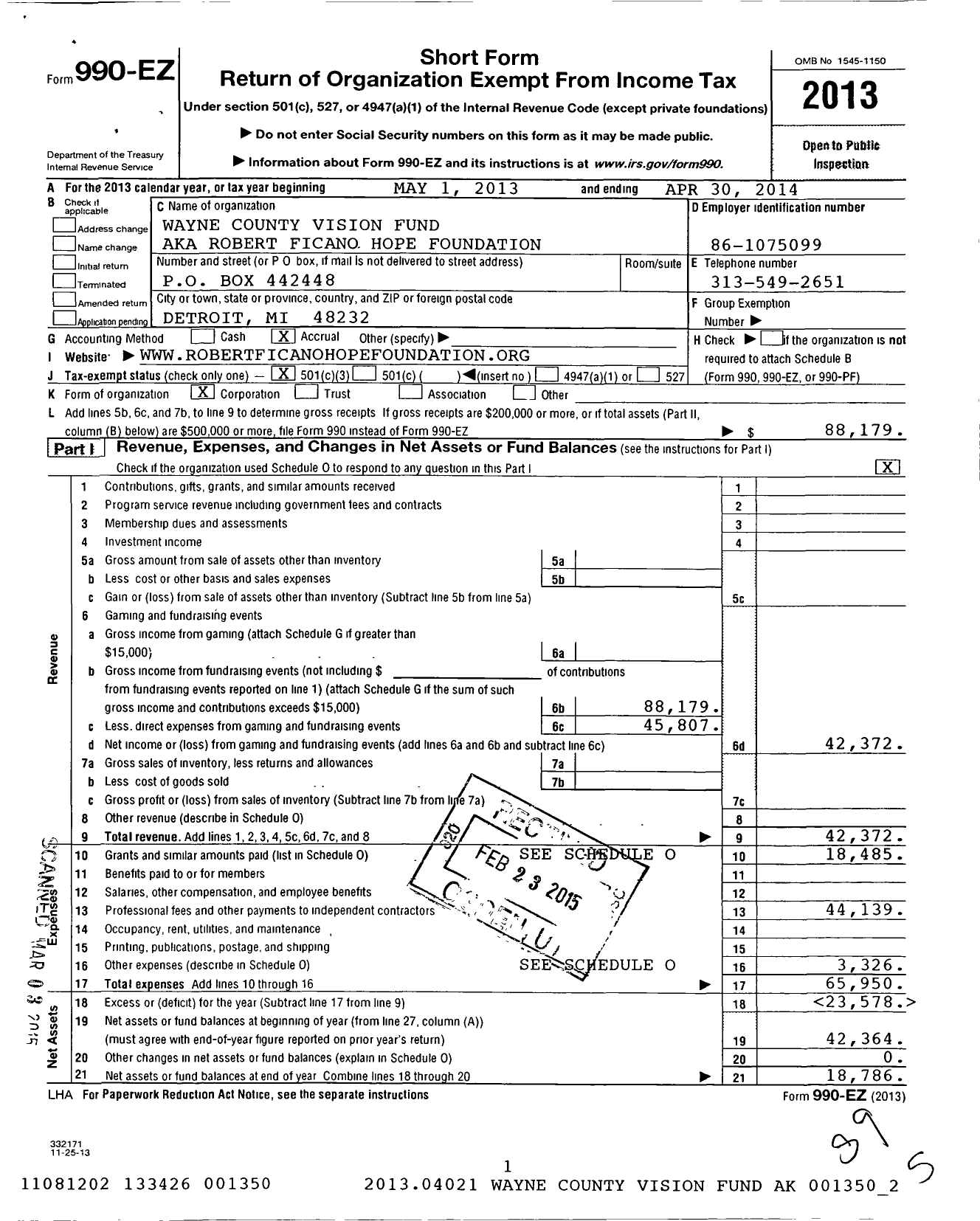 Image of first page of 2013 Form 990EZ for Wayne County Vision Fund