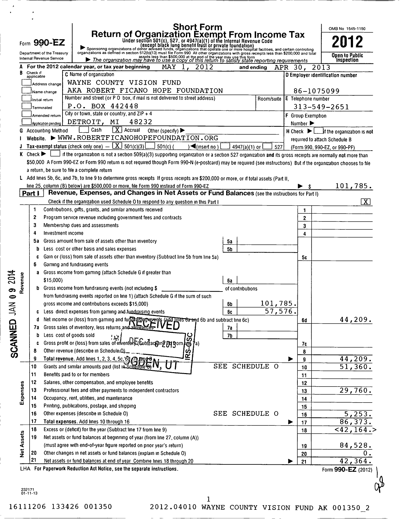 Image of first page of 2012 Form 990EZ for Wayne County Vision Fund