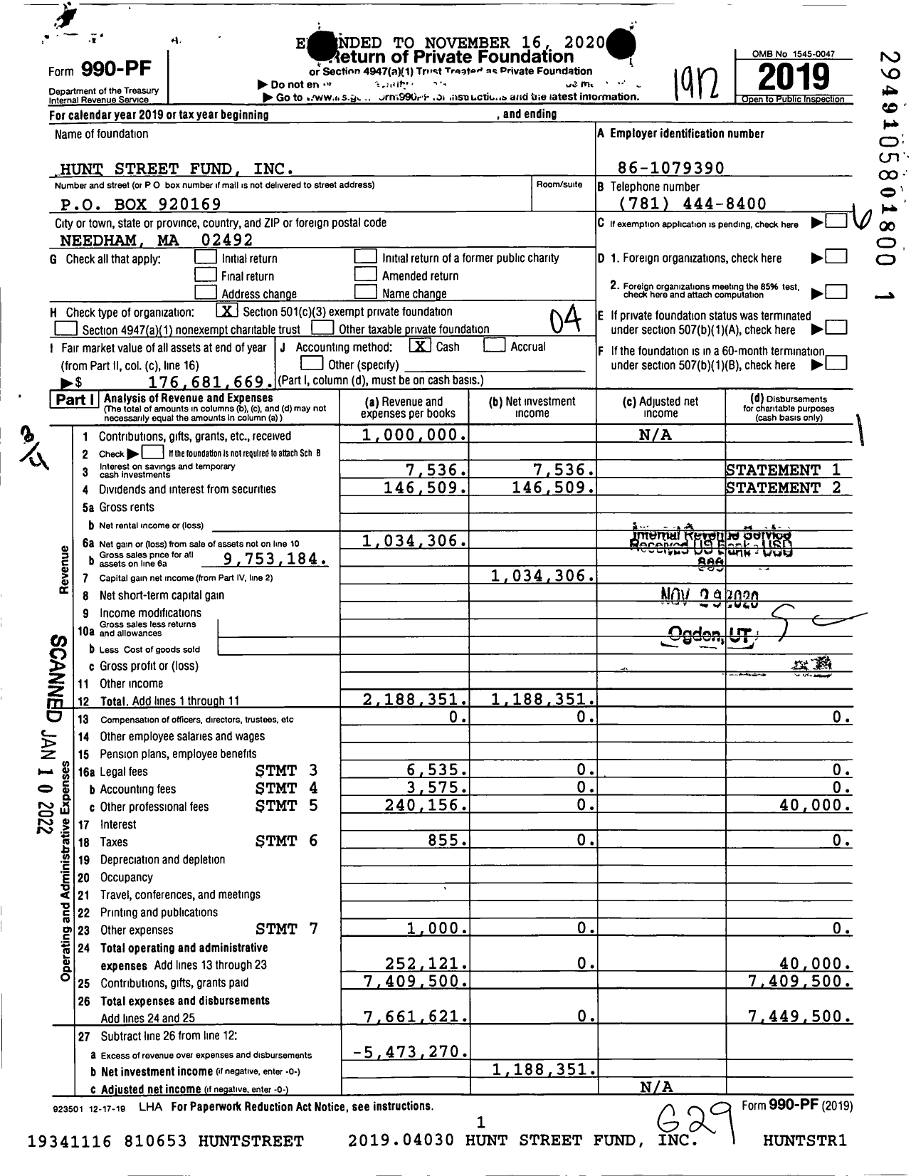 Image of first page of 2019 Form 990PF for Hunt Street Fund