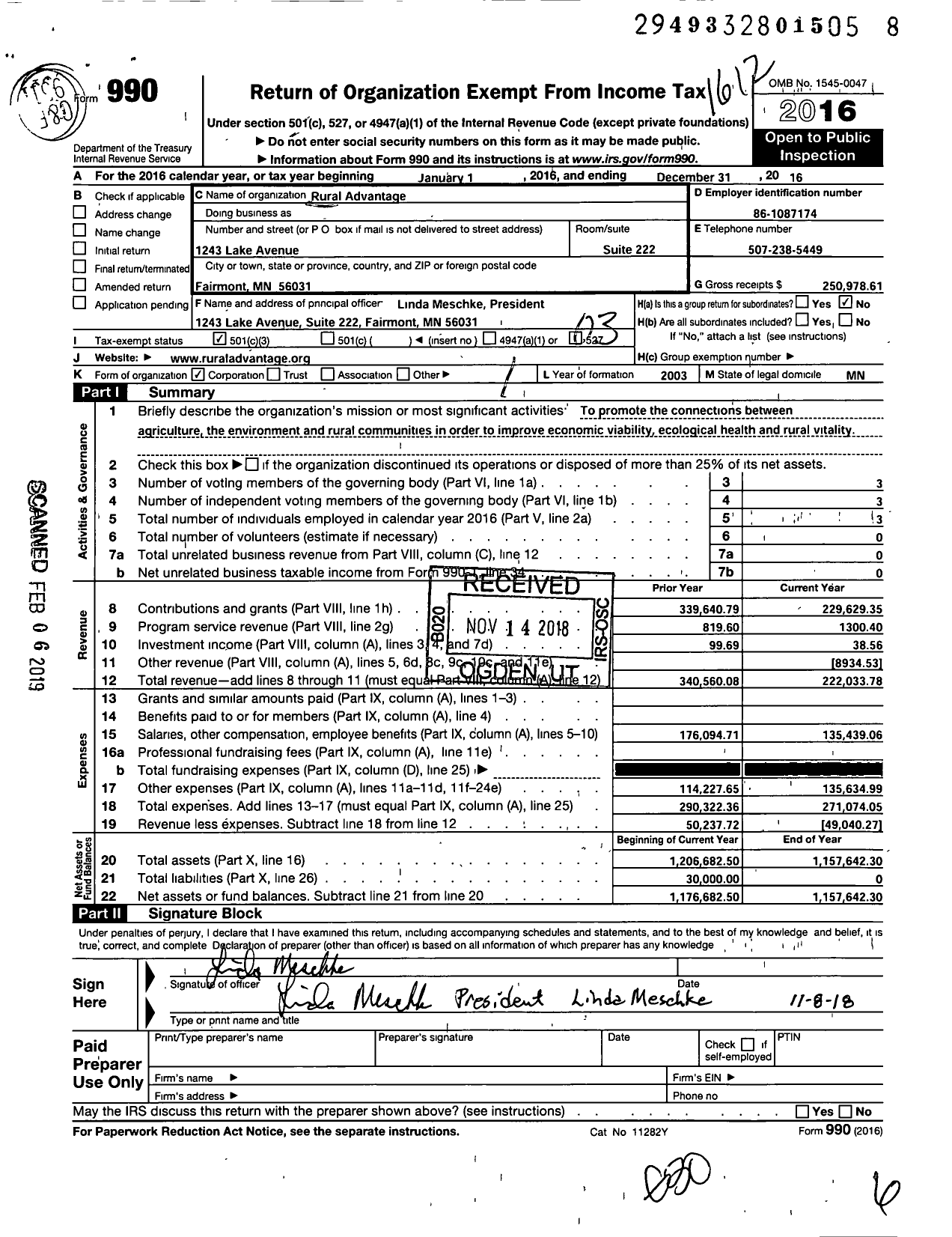 Image of first page of 2016 Form 990 for Rural Advantage