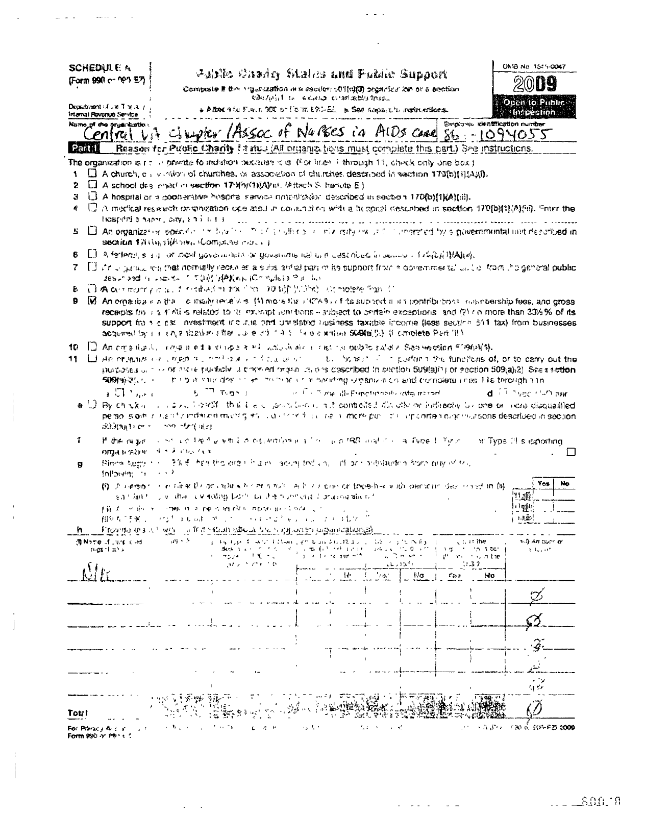 Image of first page of 2009 Form 990ER for Association of Nurses in Aids Care / Central Virginia Chapter