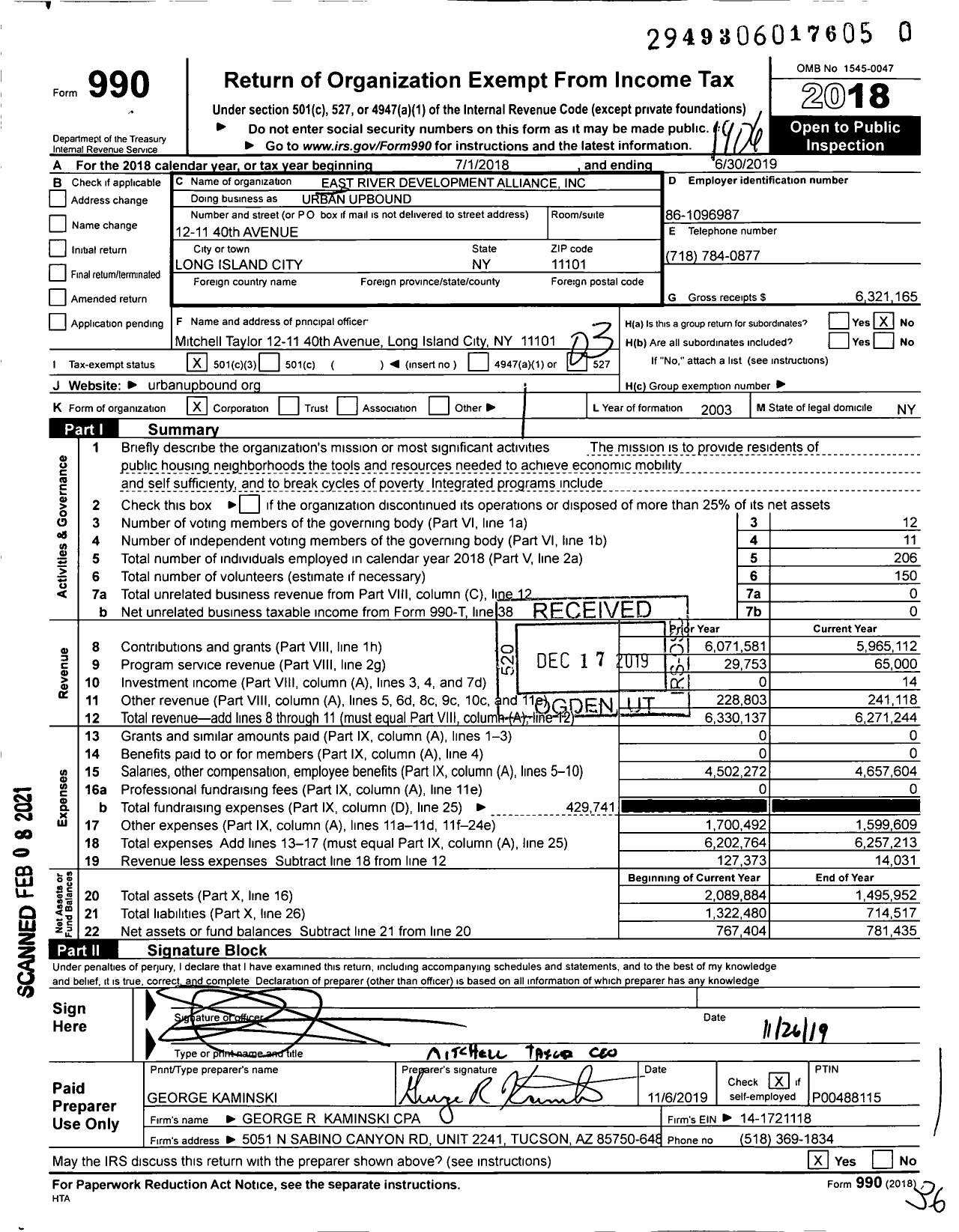 Image of first page of 2018 Form 990 for Urban Upbound