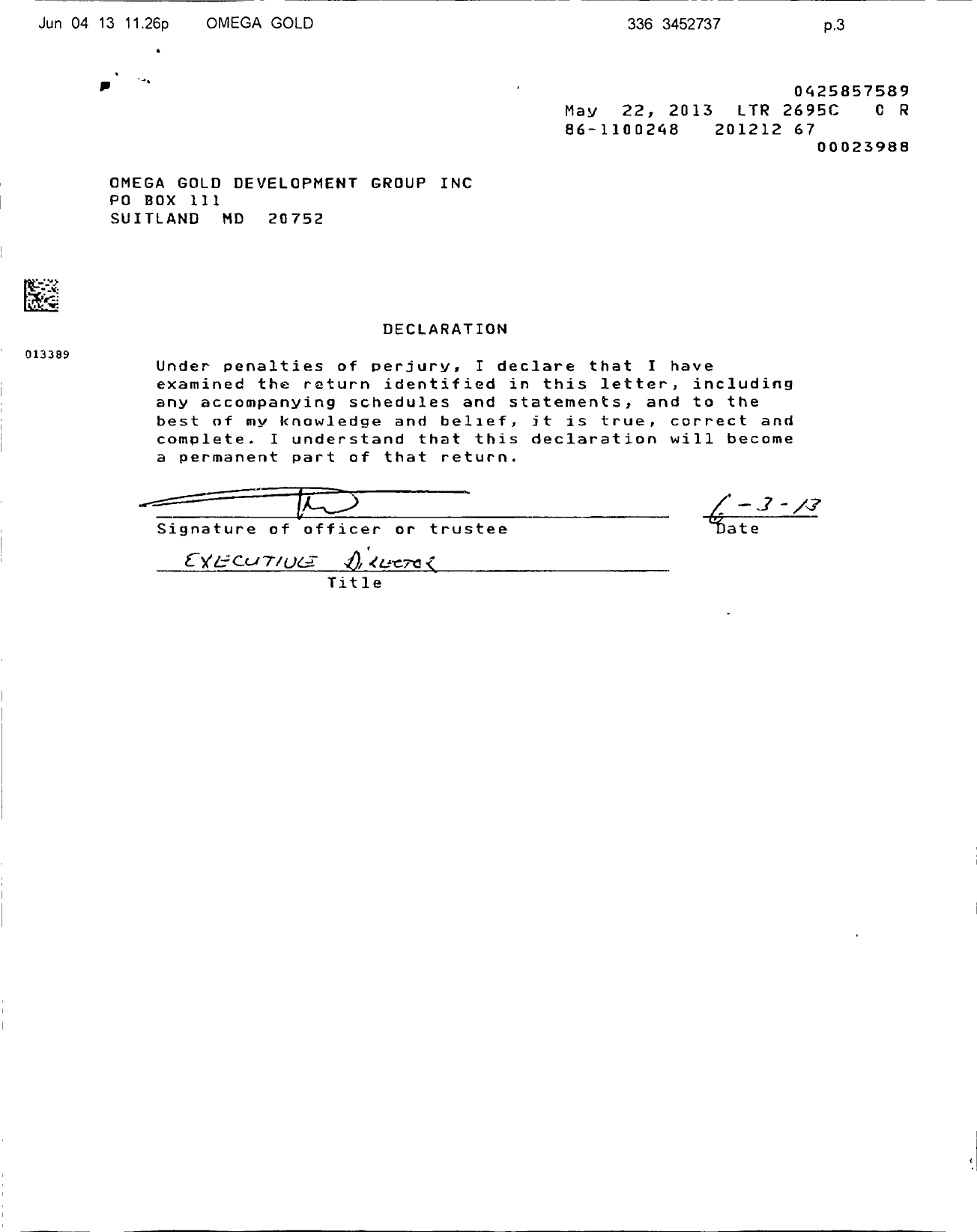 Image of first page of 2012 Form 990ER for Omega Gold Development Group