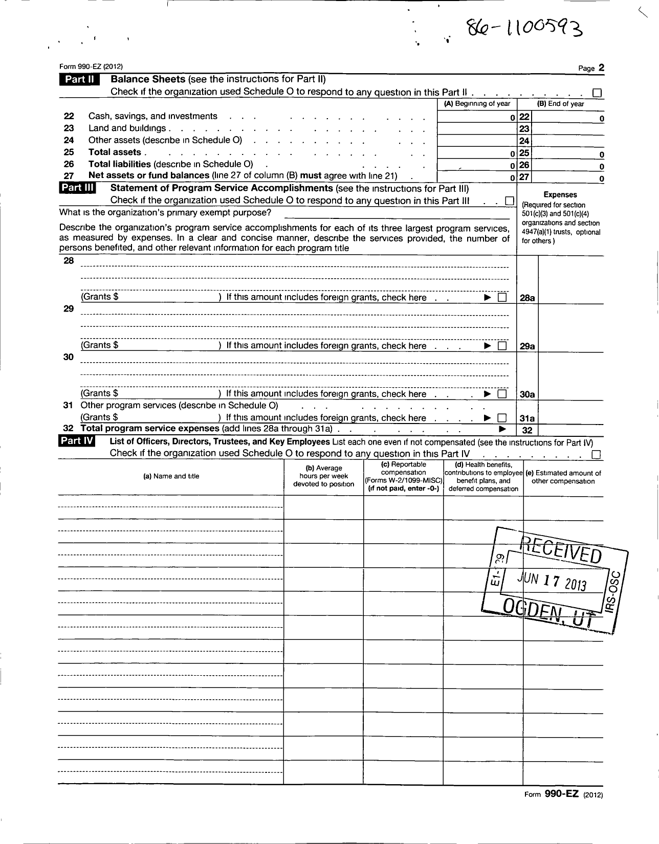 Image of first page of 2012 Form 990ER for Association of Survivors of the Srebrenica Genocide