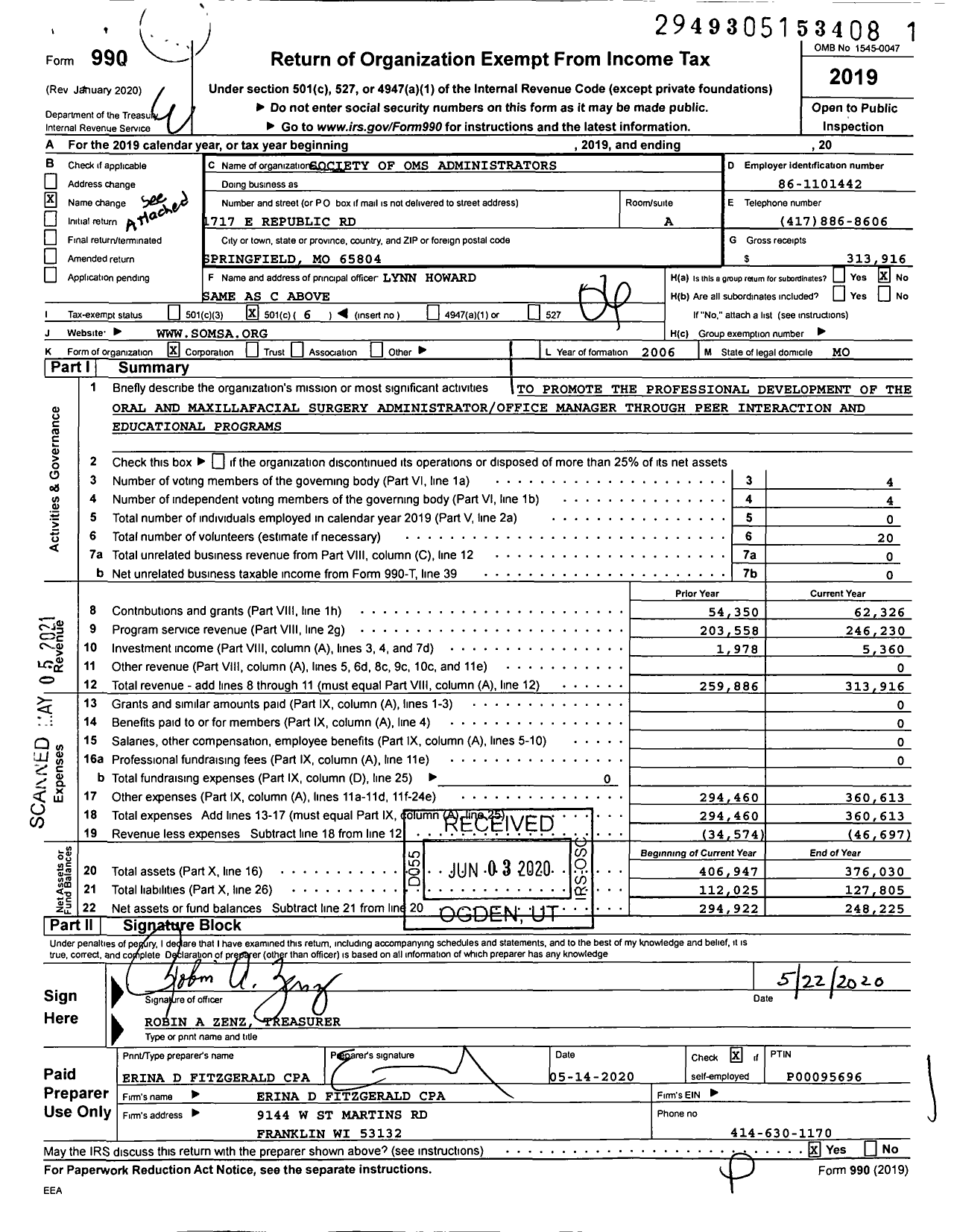 Image of first page of 2019 Form 990O for Society of Oms Administrators