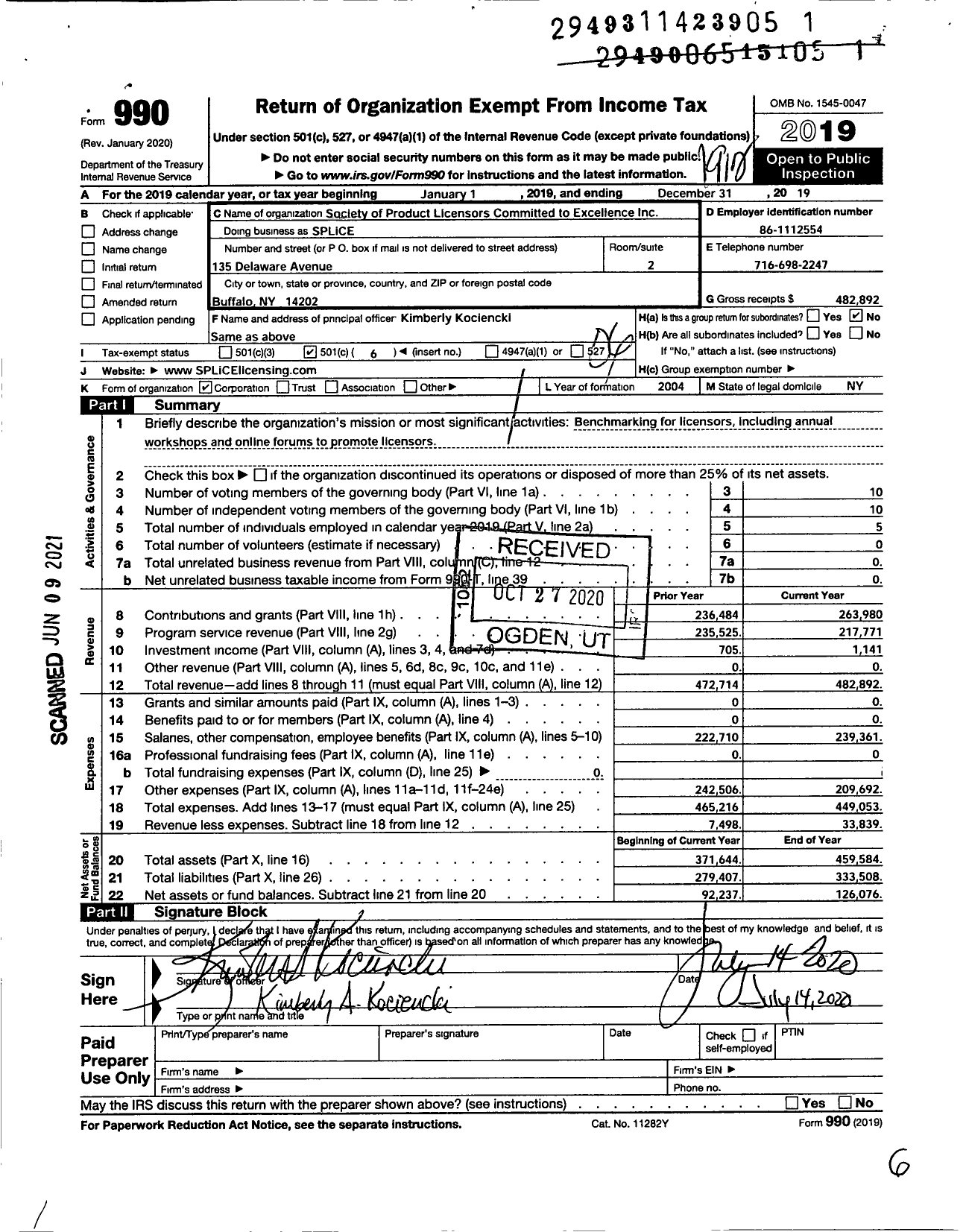 Image of first page of 2019 Form 990O for SPLiCE