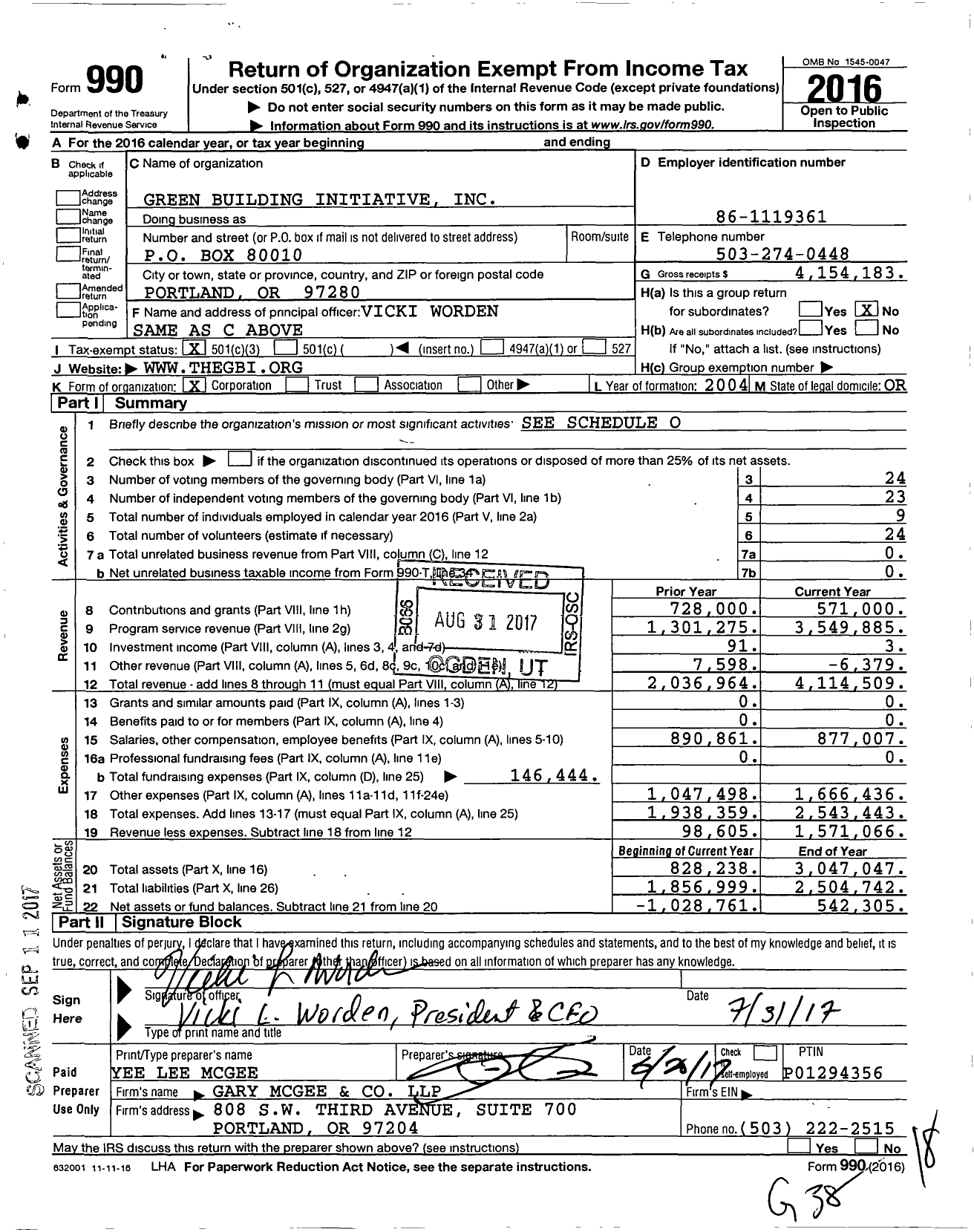 Image of first page of 2016 Form 990 for Green Building Initiative (GBI)