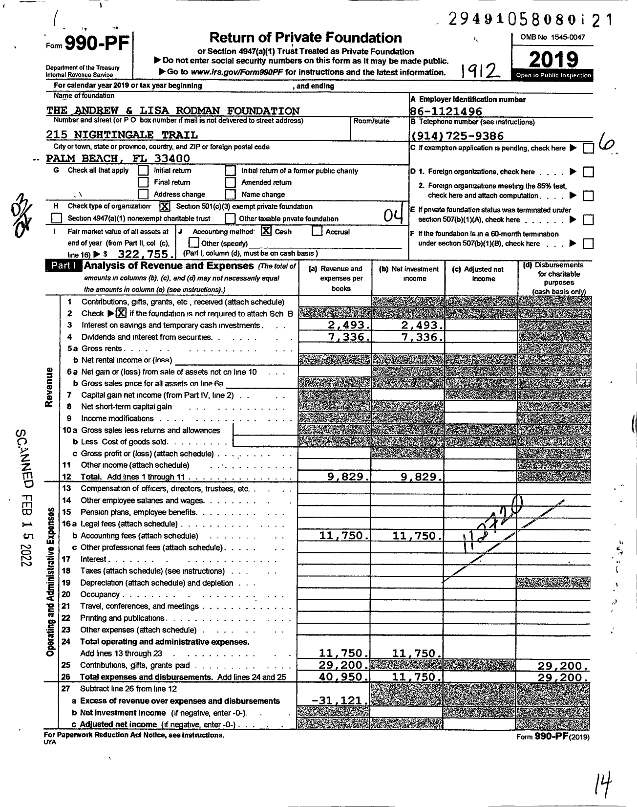 Image of first page of 2019 Form 990PF for The Andrew and Lisa Rodman Foundation