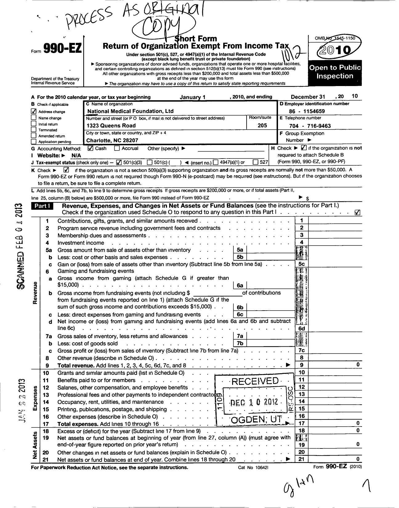 Image of first page of 2010 Form 990EZ for National Medical Foundation