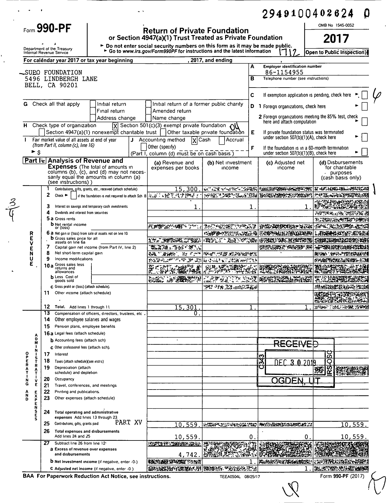 Image of first page of 2017 Form 990PR for Supo Foundation