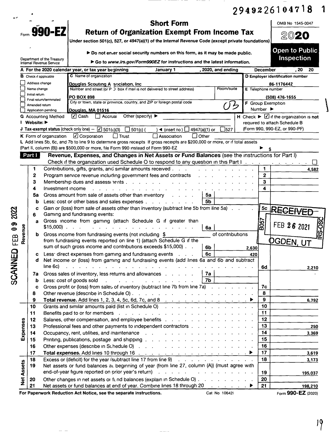 Image of first page of 2020 Form 990EZ for Douglas Scouting Association