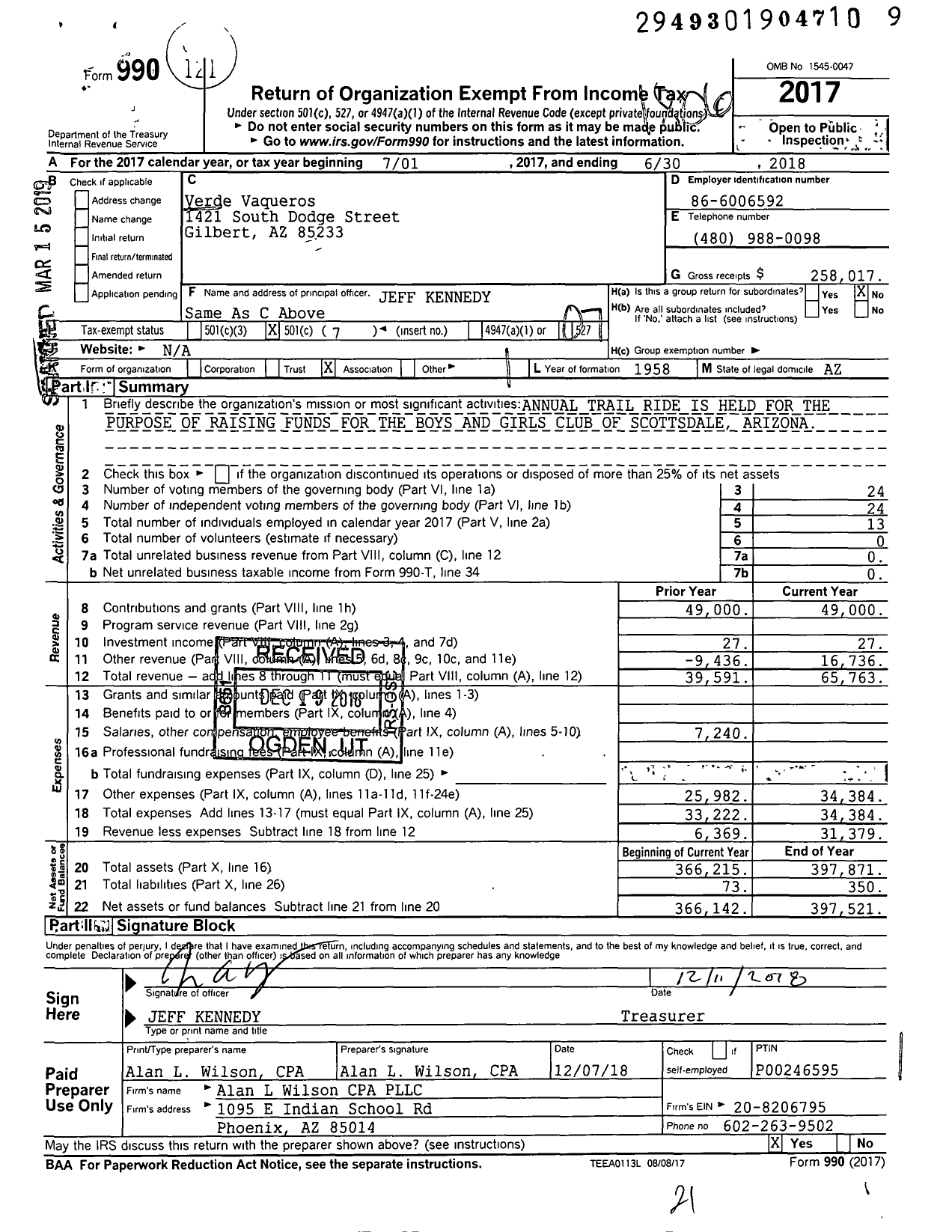 Image of first page of 2017 Form 990O for Verde Vaqueros