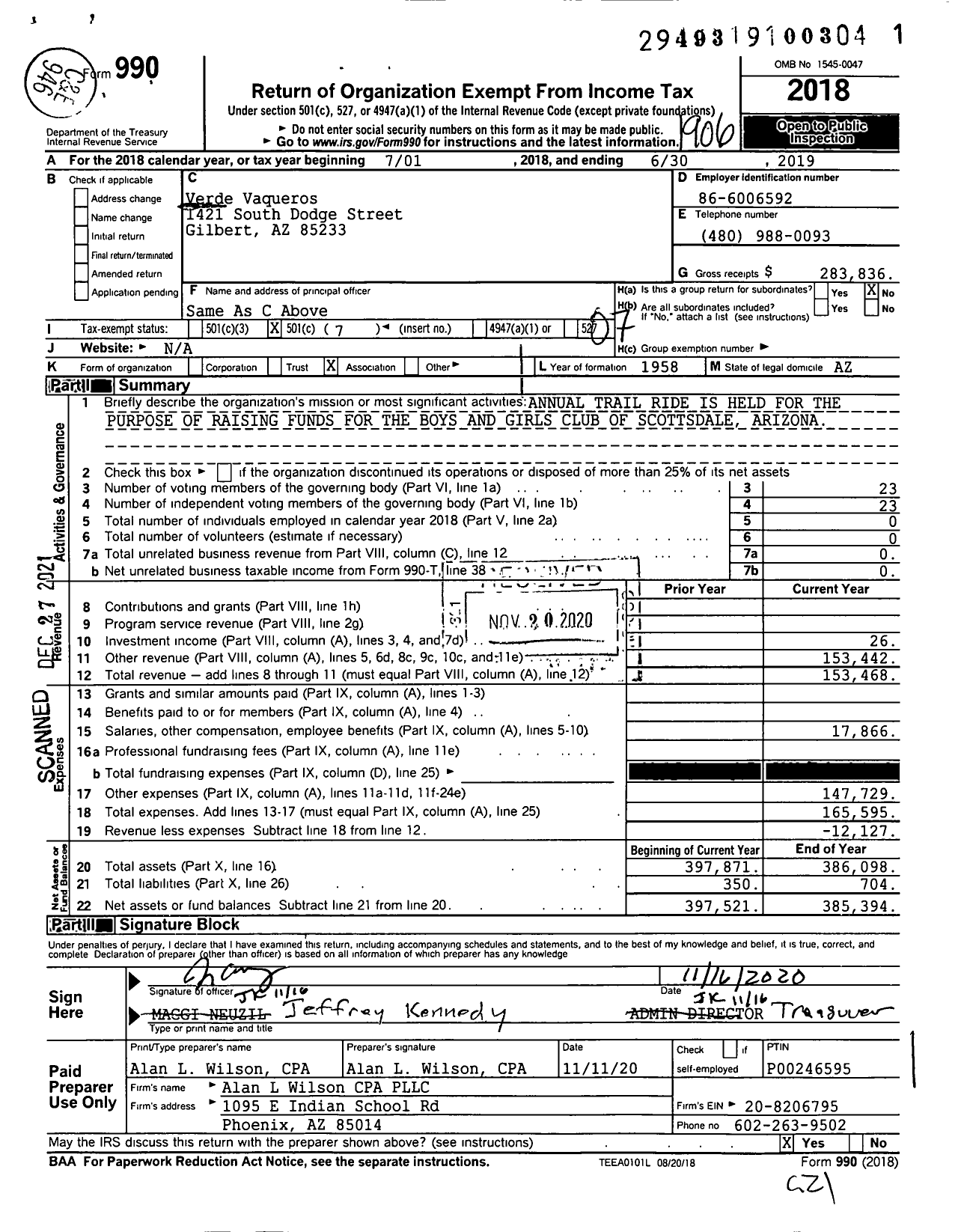 Image of first page of 2018 Form 990O for Verde Vaqueros