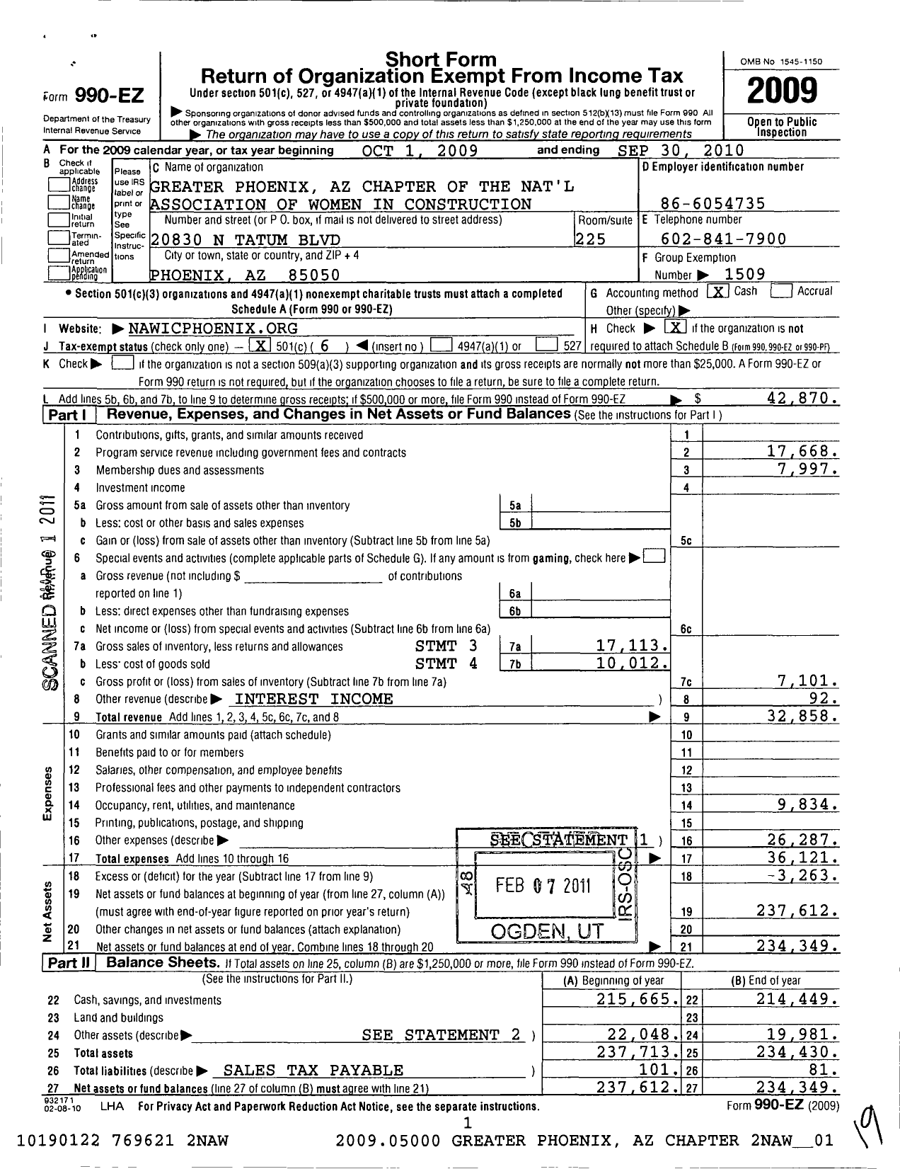 Image of first page of 2009 Form 990EO for National Association of Women in Construction - 98 Greater Phoenix