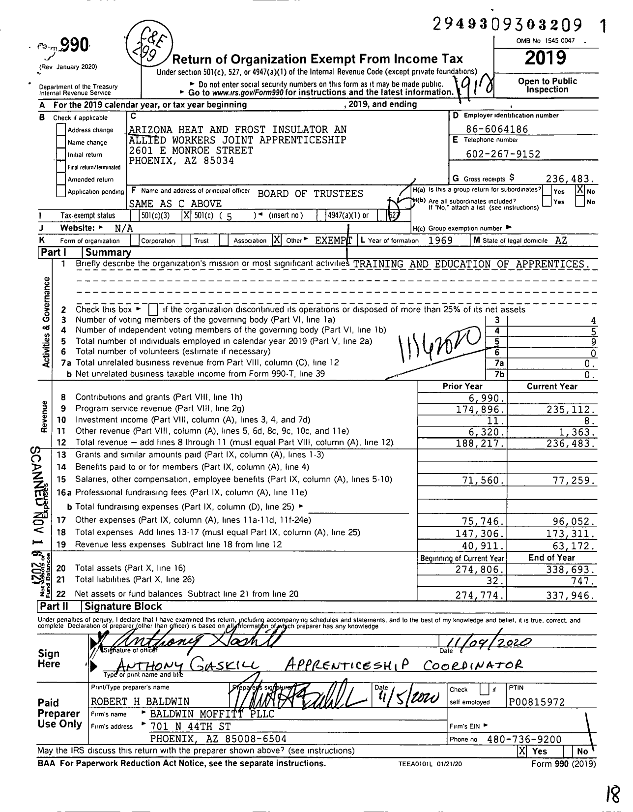 Image of first page of 2019 Form 990O for Arizona Heat and Frost Insulator an Allied Workers Joint Apprenticeship