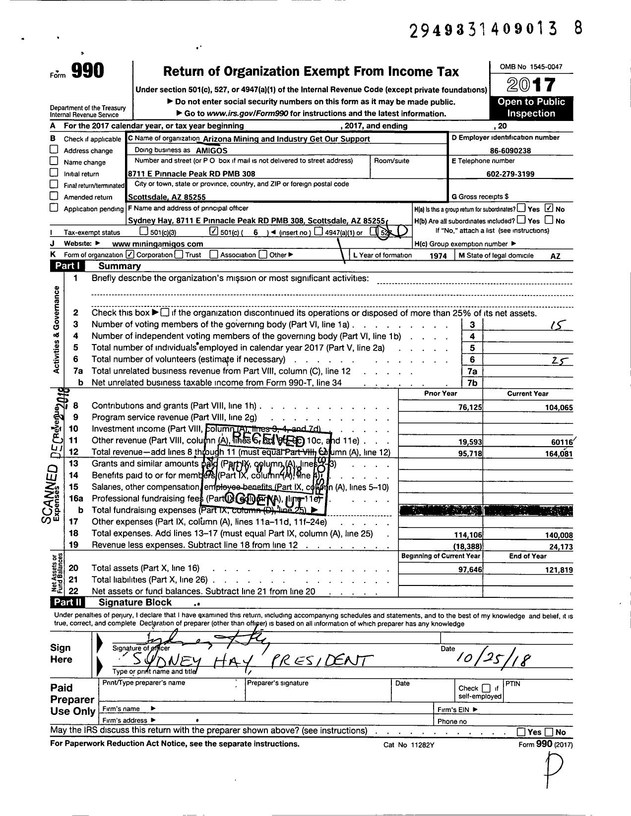 Image of first page of 2017 Form 990O for Arizona Mining and Industry Get Our Support (AMIGOS)