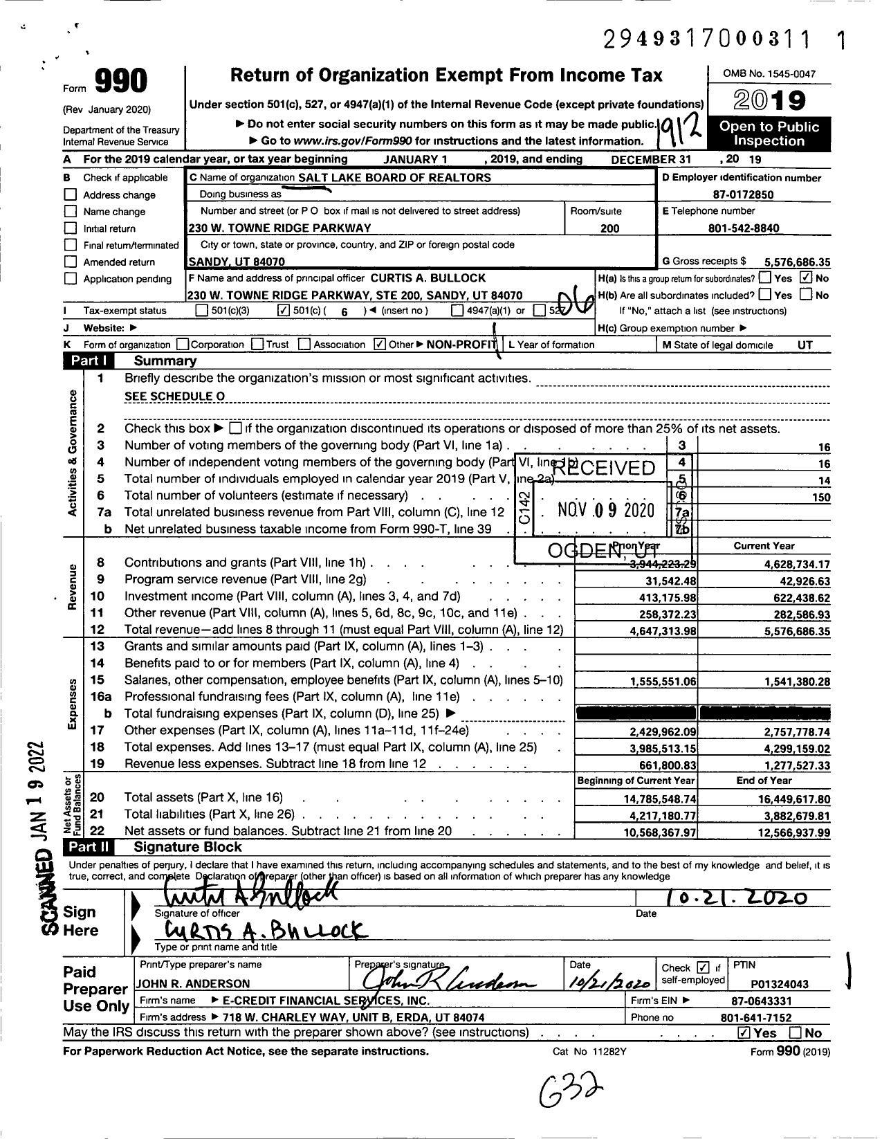 Image of first page of 2019 Form 990O for Salt Lake Board of Realtors