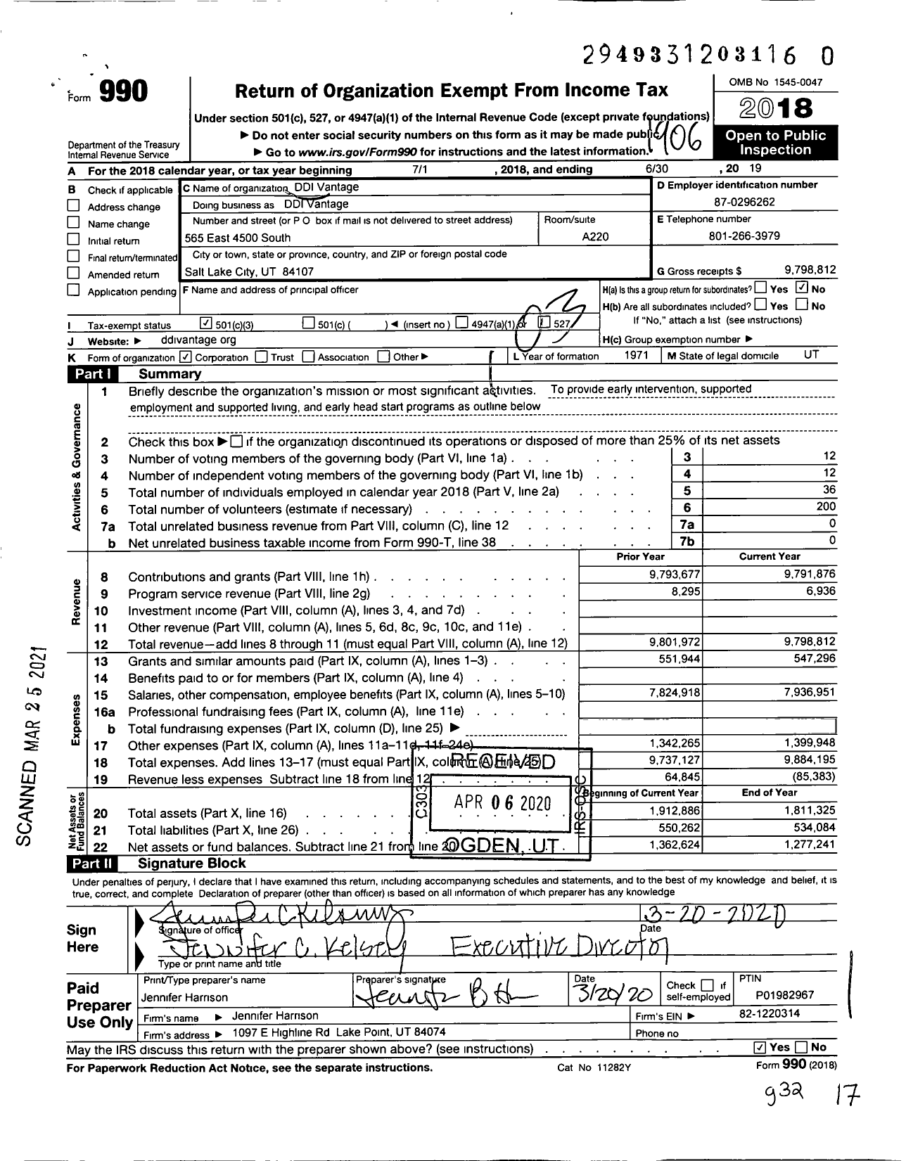 Image of first page of 2018 Form 990 for Ddi Vantage