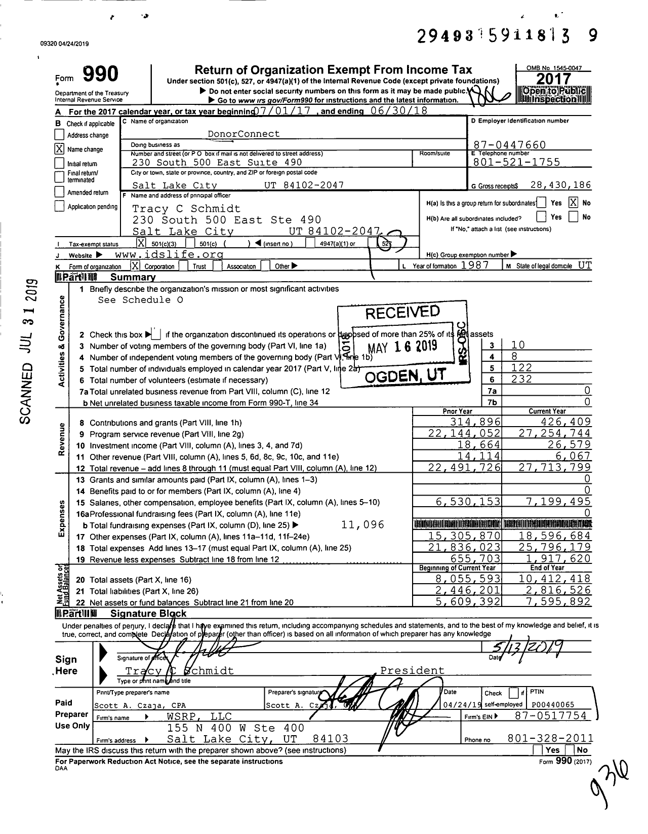 Image of first page of 2017 Form 990 for DonorConnect (IDS)