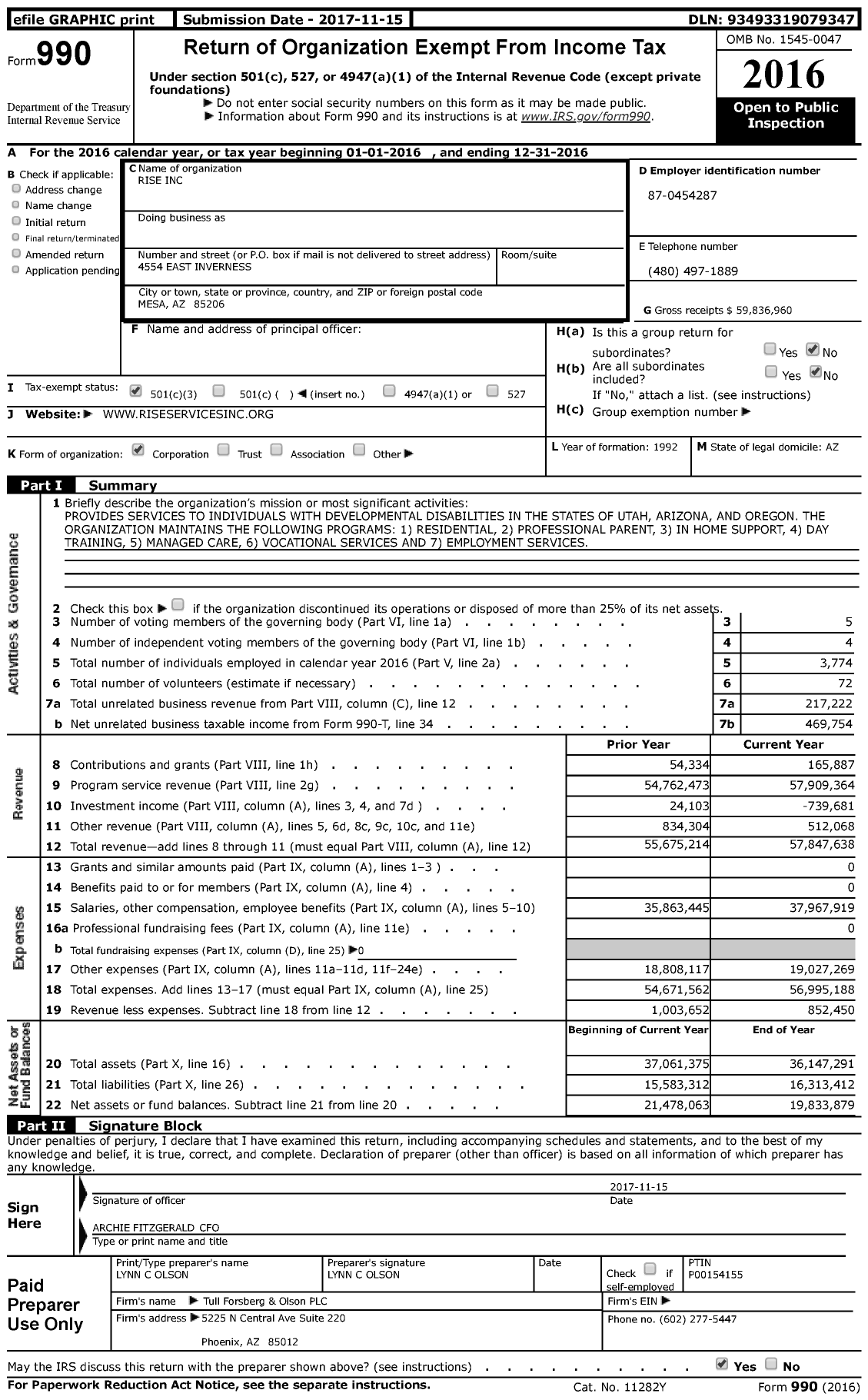 Image of first page of 2016 Form 990 for Rise