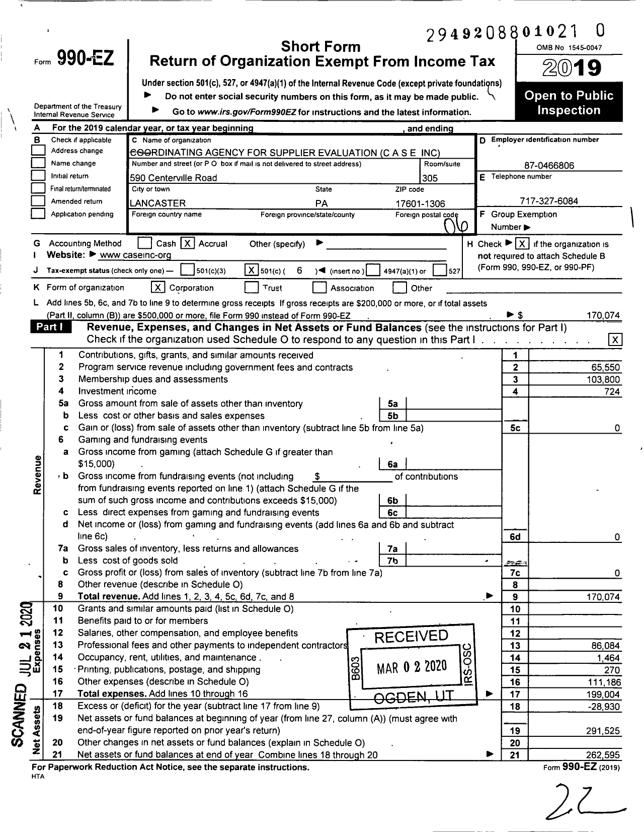 Image of first page of 2019 Form 990EO for Coordinating Agency For Supplier Evaluation