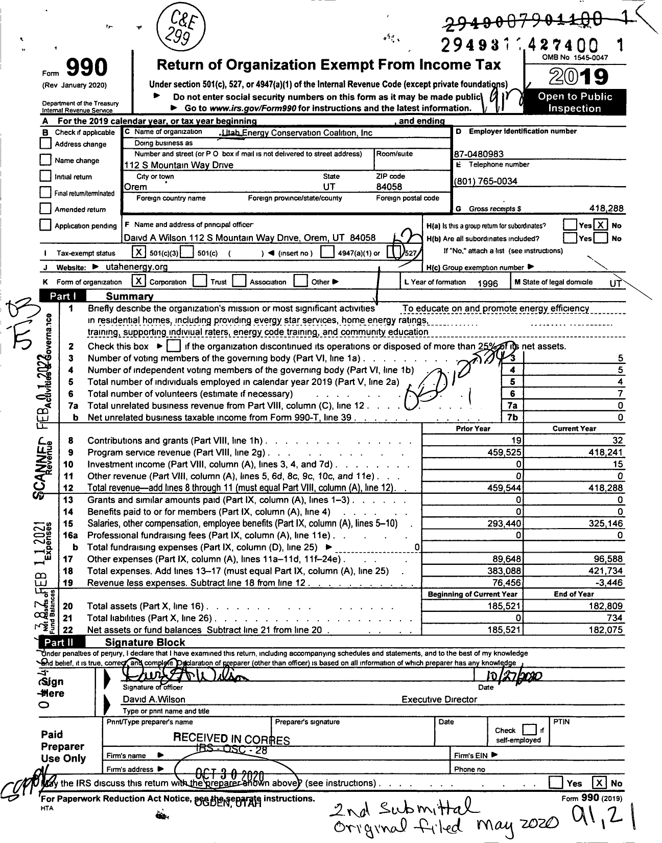 Image of first page of 2019 Form 990 for Utah Energy Conservation Coalition