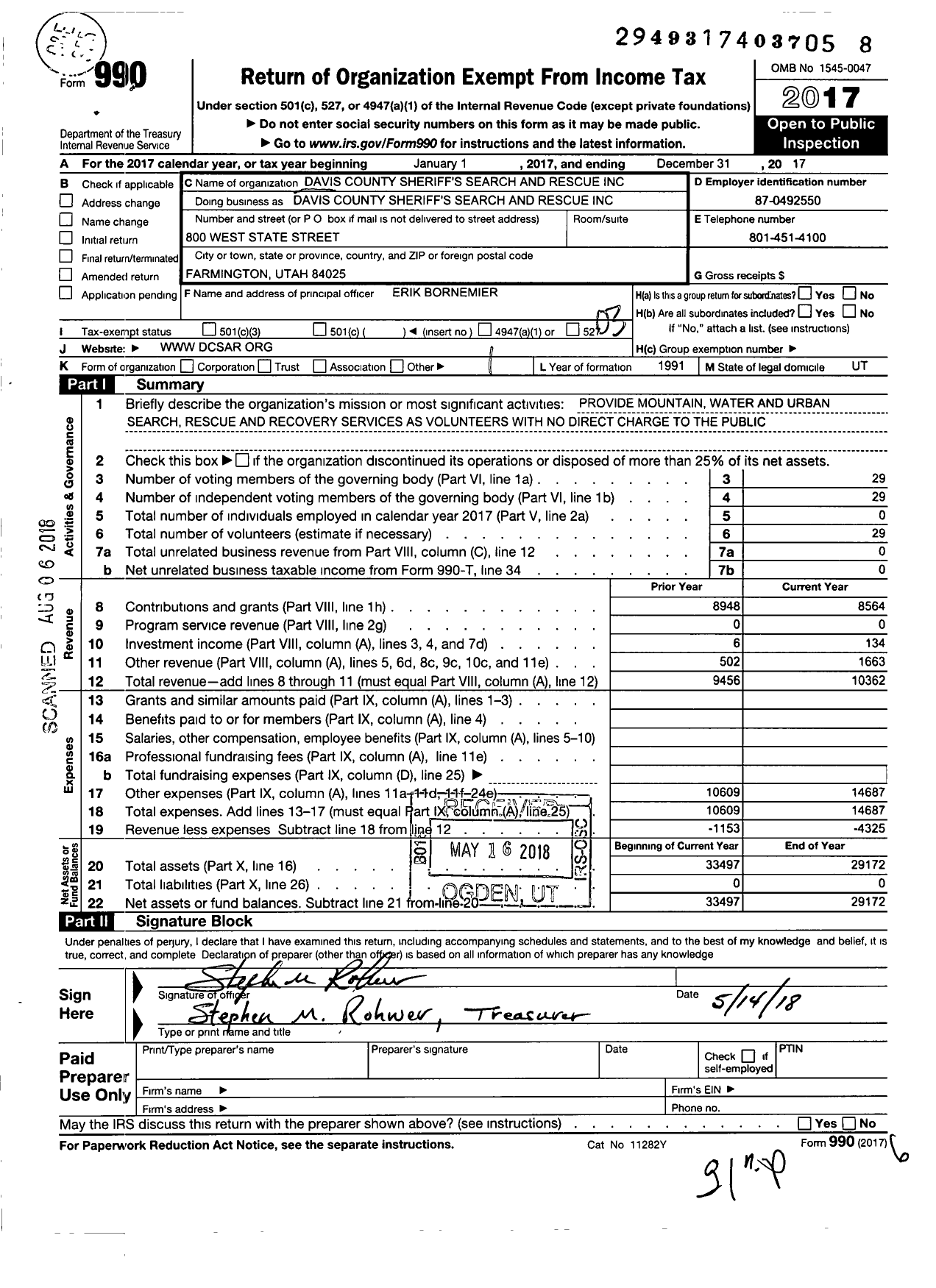 Image of first page of 2017 Form 990 for Davis Search and Rescue Foundation
