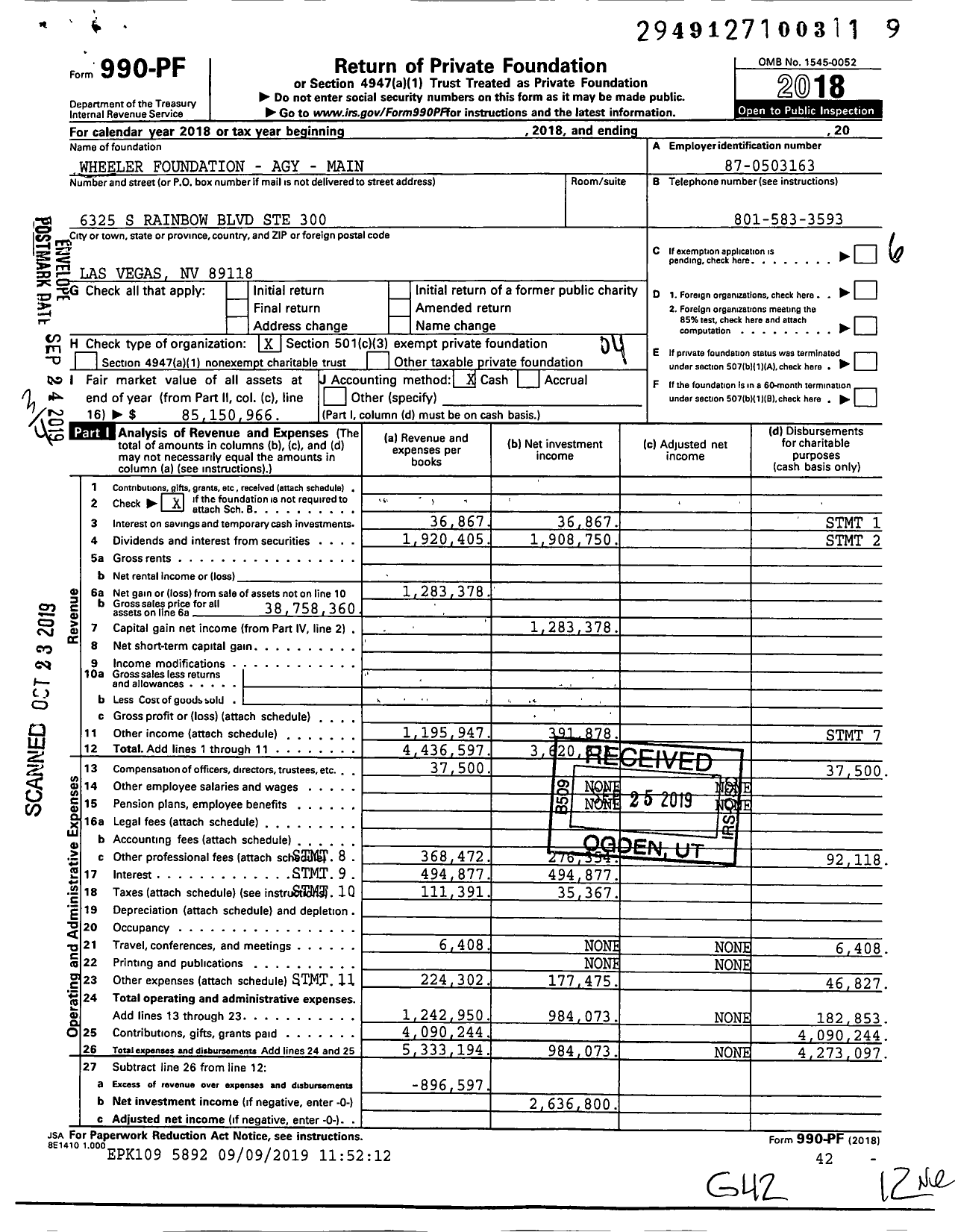 Image of first page of 2018 Form 990PF for Wheeler Foundation