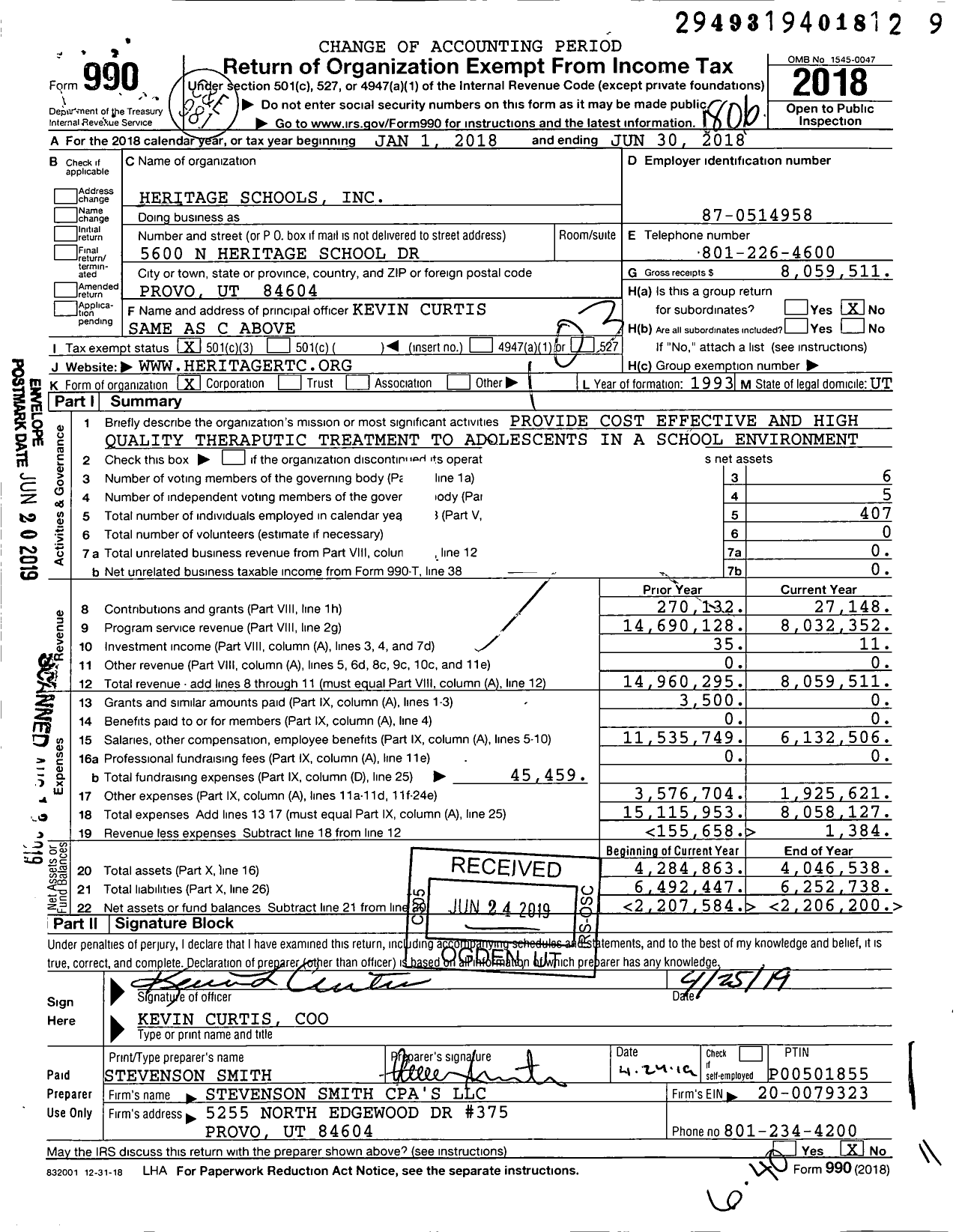 Image of first page of 2017 Form 990 for Heritage Schools
