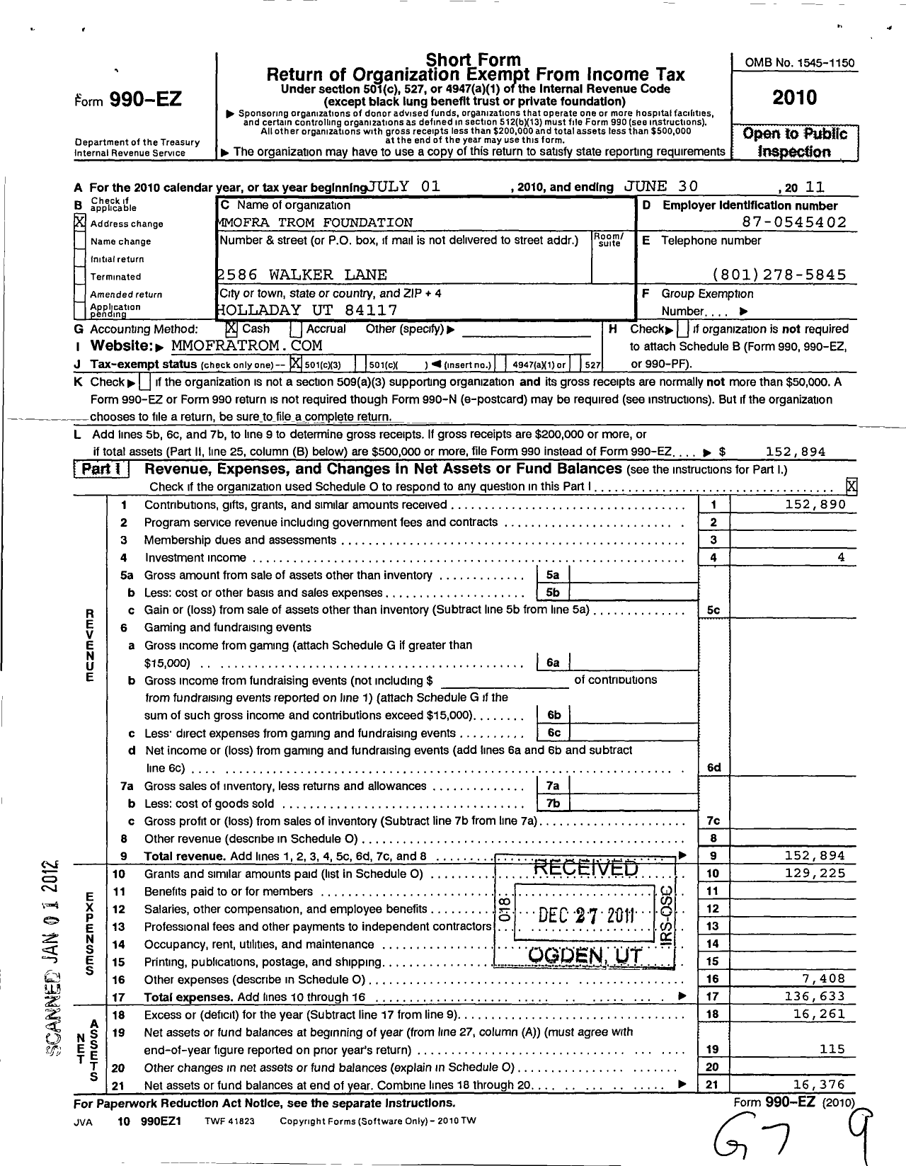 Image of first page of 2010 Form 990EZ for Project Bead Foundation