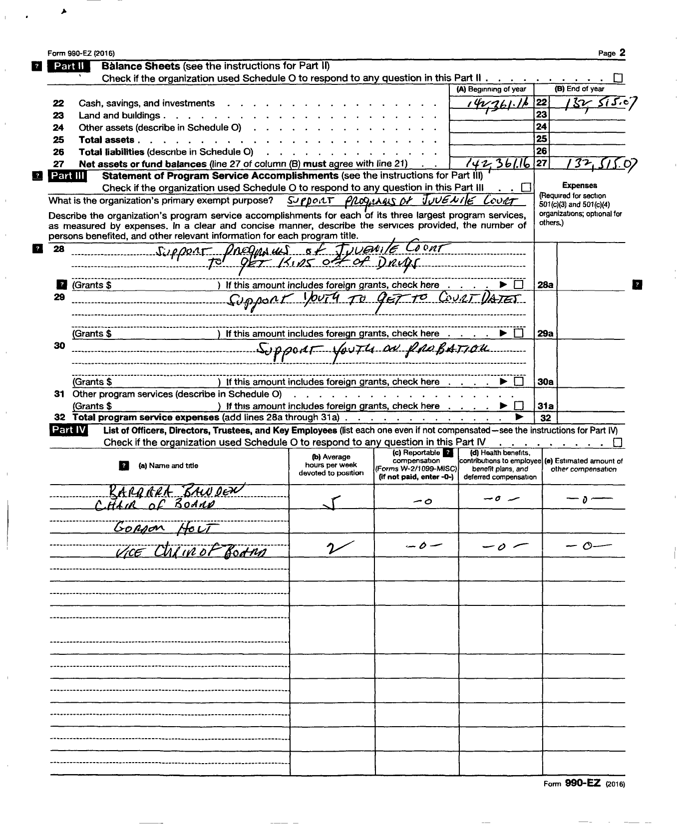 Image of first page of 2016 Form 990EO for Juvenile Justice Advocates