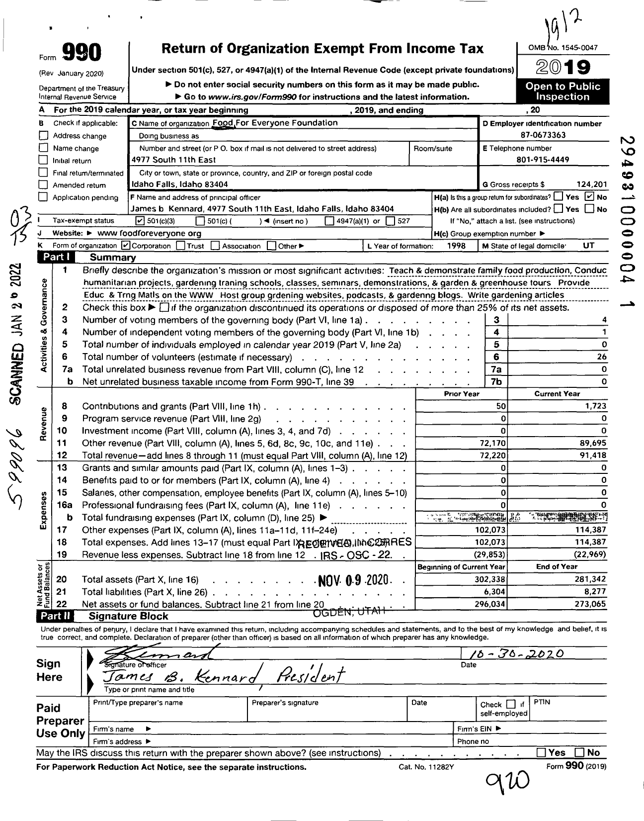 Image of first page of 2019 Form 990 for Food For Everyone FOUNDATION Food For Everyone Foundaation