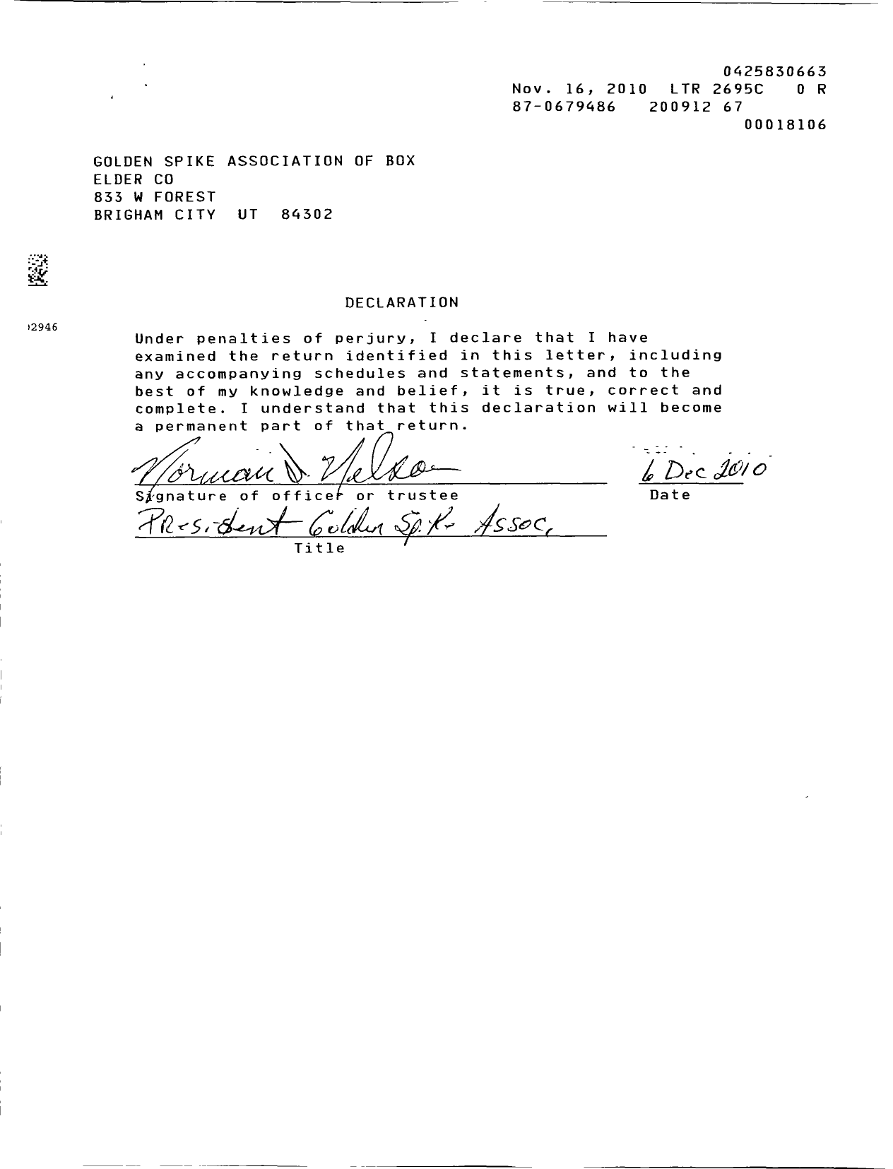 Image of first page of 2009 Form 990ER for Golden Spike Association of Box Elder