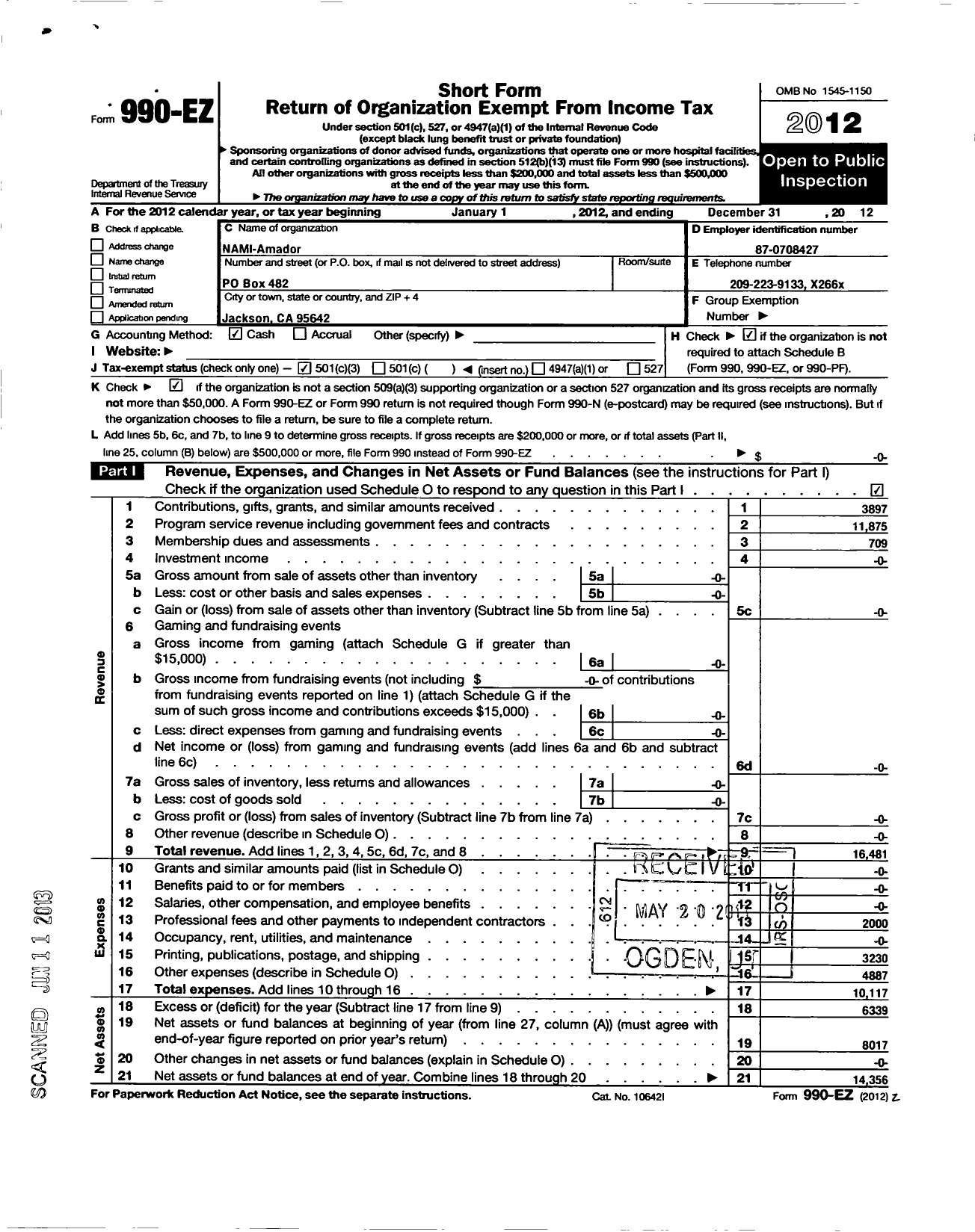 Image of first page of 2012 Form 990EZ for Nami-Amador