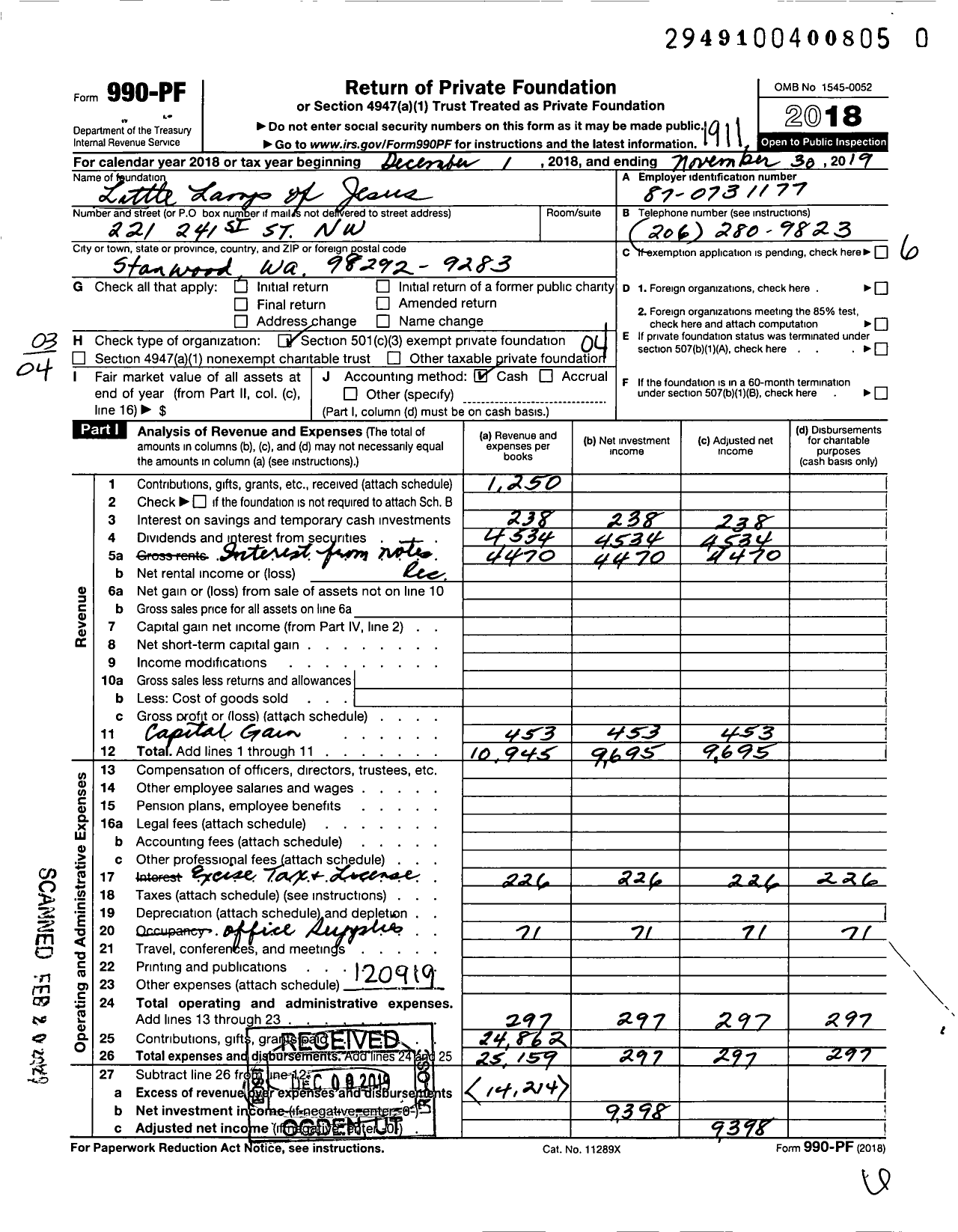 Image of first page of 2018 Form 990PR for Little Lamp of Jesus